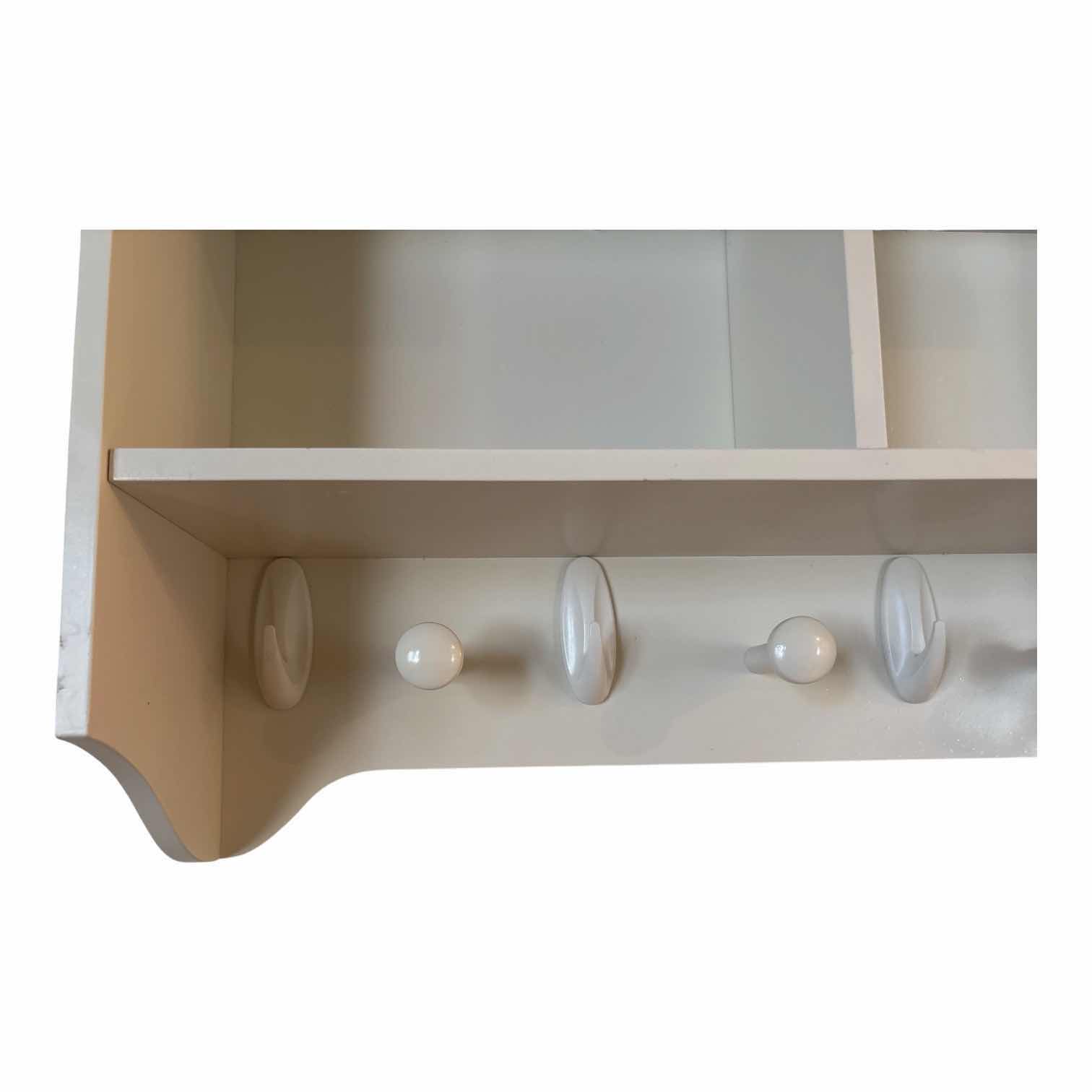 Photo 1 of WHITE ENTRYWAY WALL COAT RACK W/HOOKS AND STORAGE SHELVES 24.5”X6”H14”