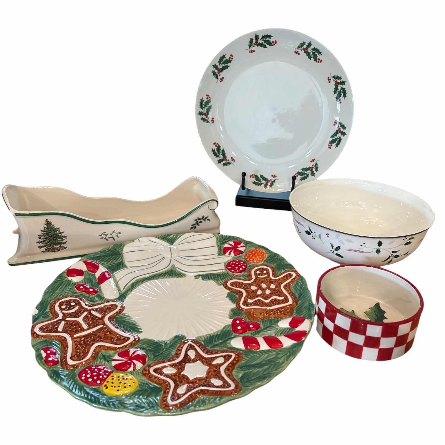 Photo 1 of (5)PCS HOLIDAY CERAMIC DECORATIVE PLATES, BOWL AND SLEIGH H4”