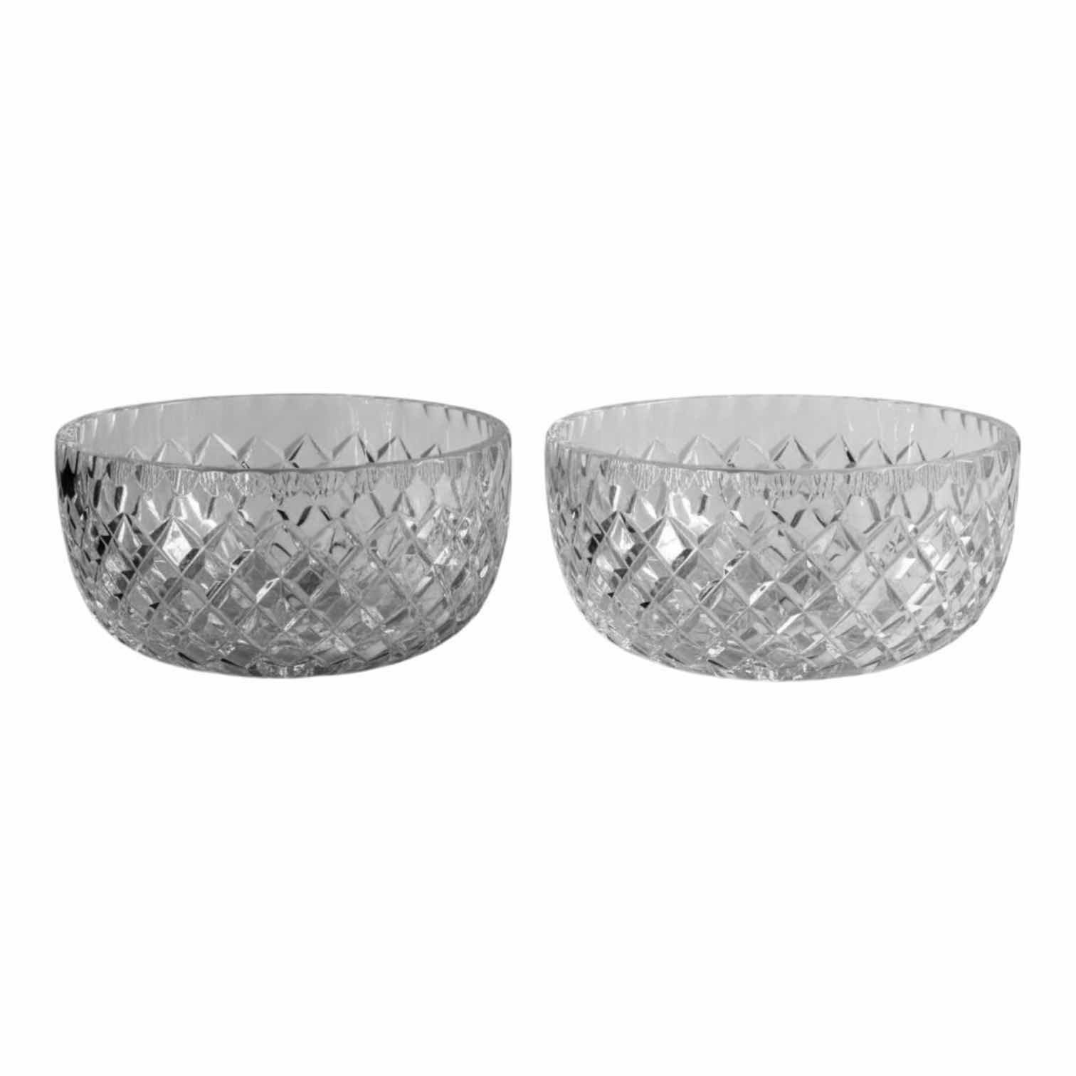 Photo 1 of (2)PCS VINTAGE CESKCI CRYSTAL BOWL W/DIAMOND CUT PATTERN H4”