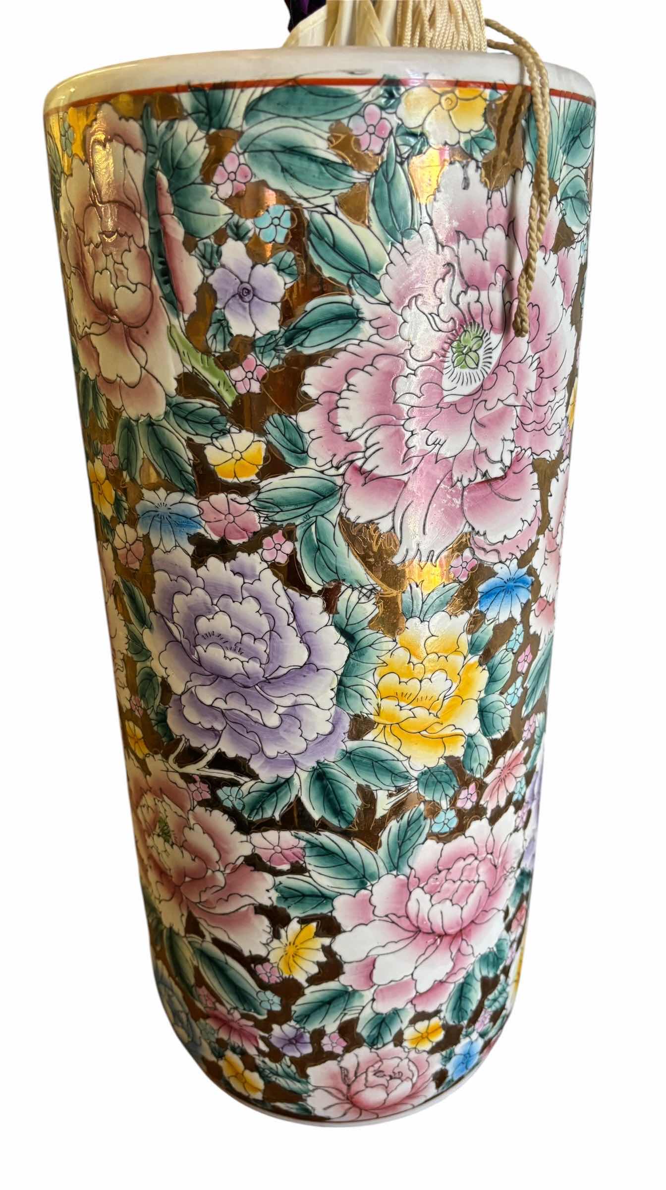 Photo 1 of VINTAGE CHINESE PORCELAIN UMBRELLA STAND WITH UMBRELLAS $800