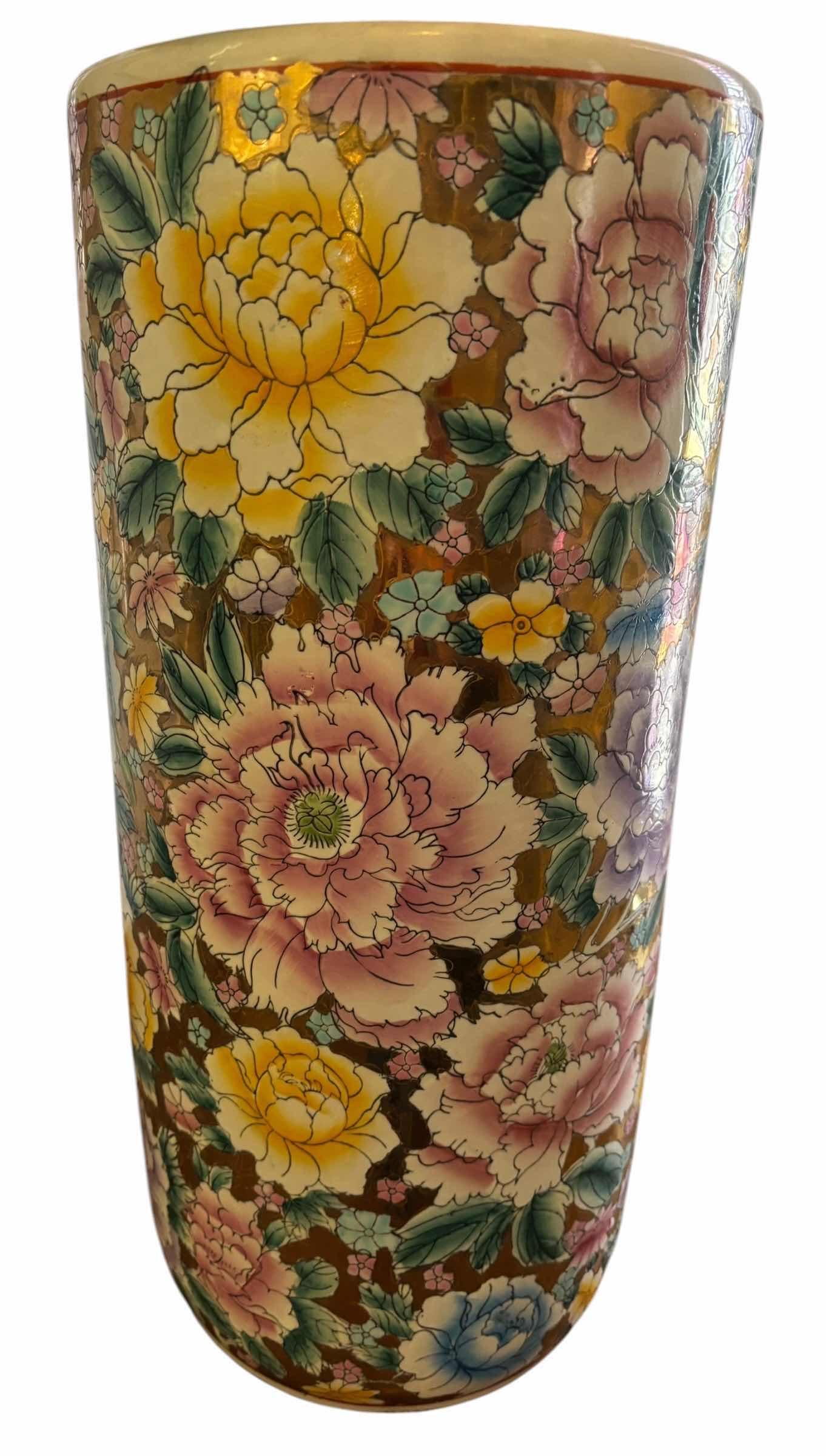 Photo 1 of VINTAGE CHINESE PORCELAIN UMBRELLA STAND WITH UMBRELLAS $800