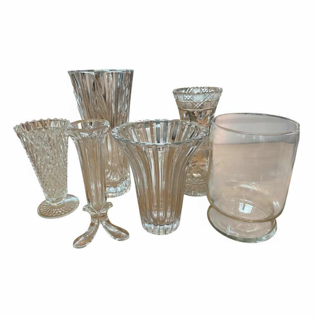 Photo 1 of (6)PCS GLASS VASES TALLEST H12”
