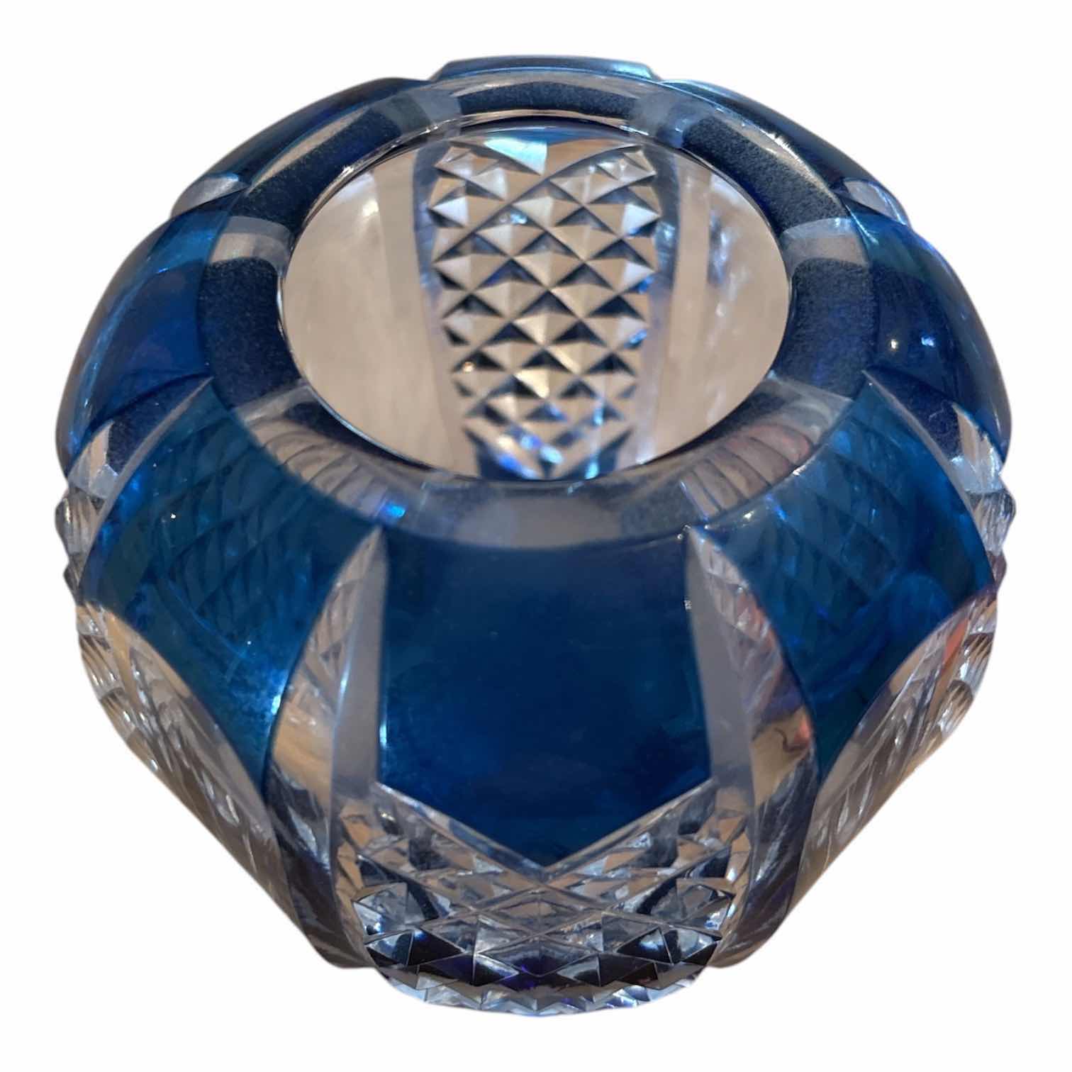 Photo 1 of VAL ST.LAMBERT COBALT BLUE DIAMOND CUT CRYSTAL VASE H4.5”