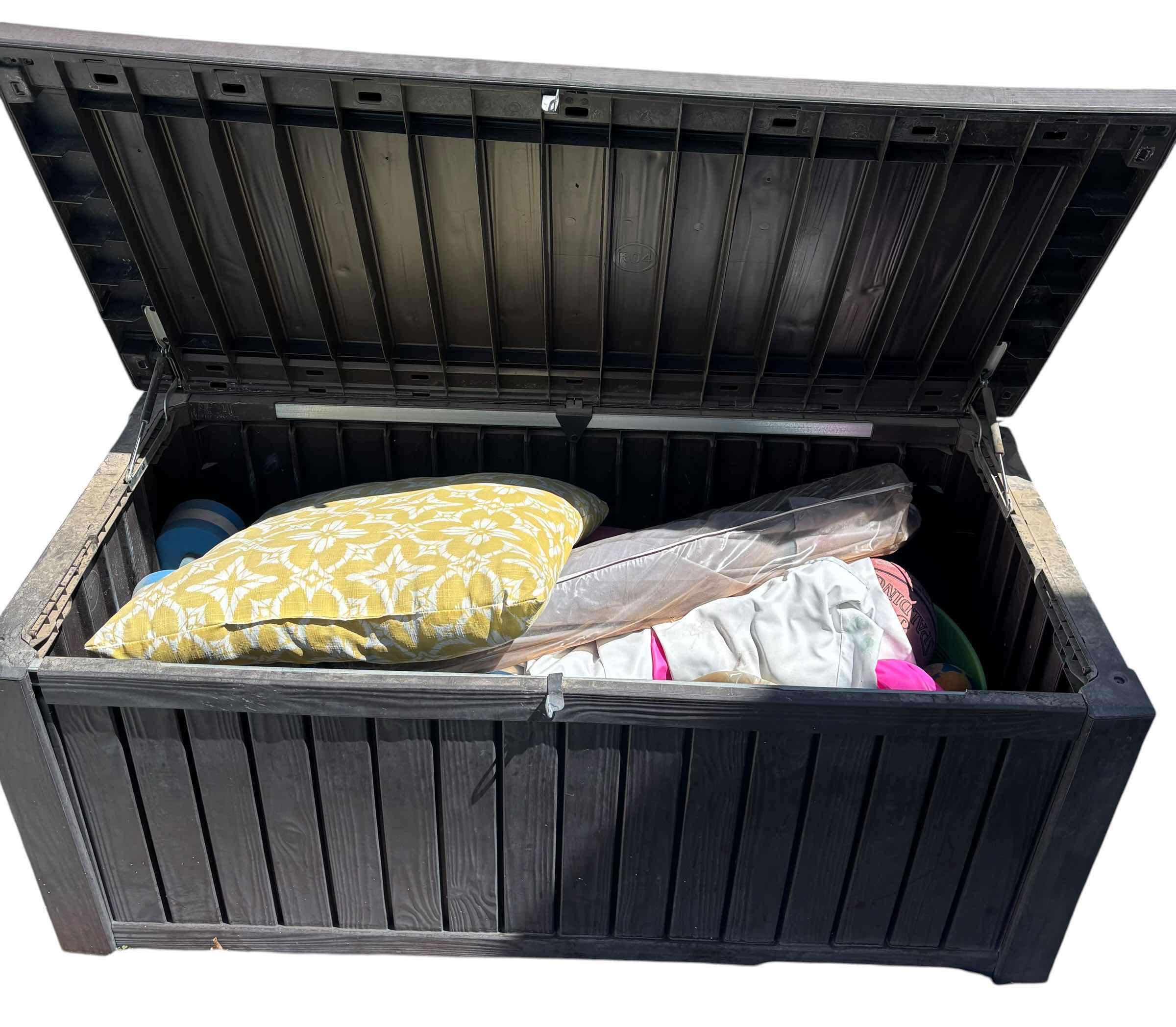 Photo 1 of OUTDOOR STORAGE CHEST WITH OUTDOOR UMBRELLA & POOL ACCESSORIES 28” X 61” X 25”H