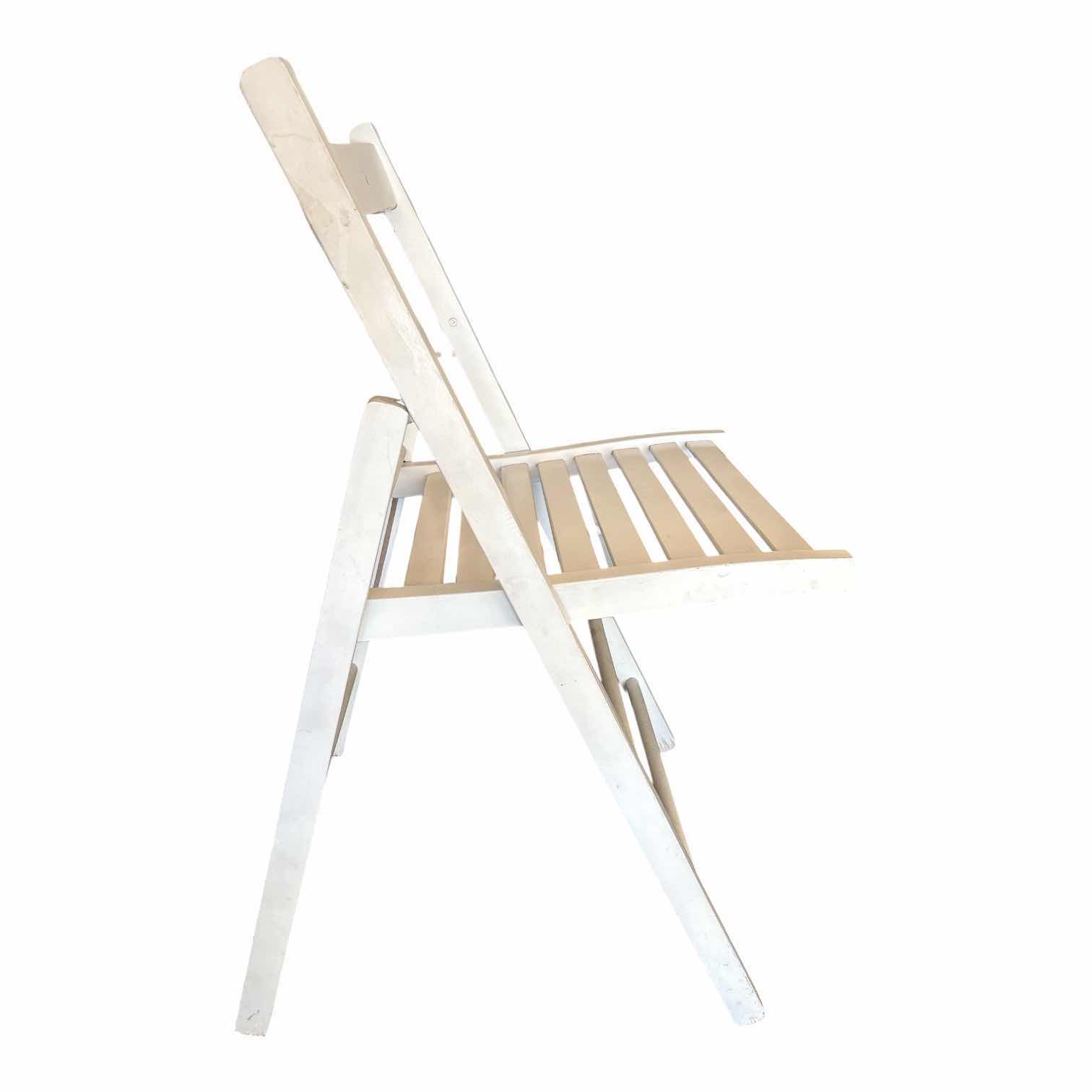 Photo 1 of (2)PCS WHITE WOOD SLATTED FOLDING CHAIR H18”