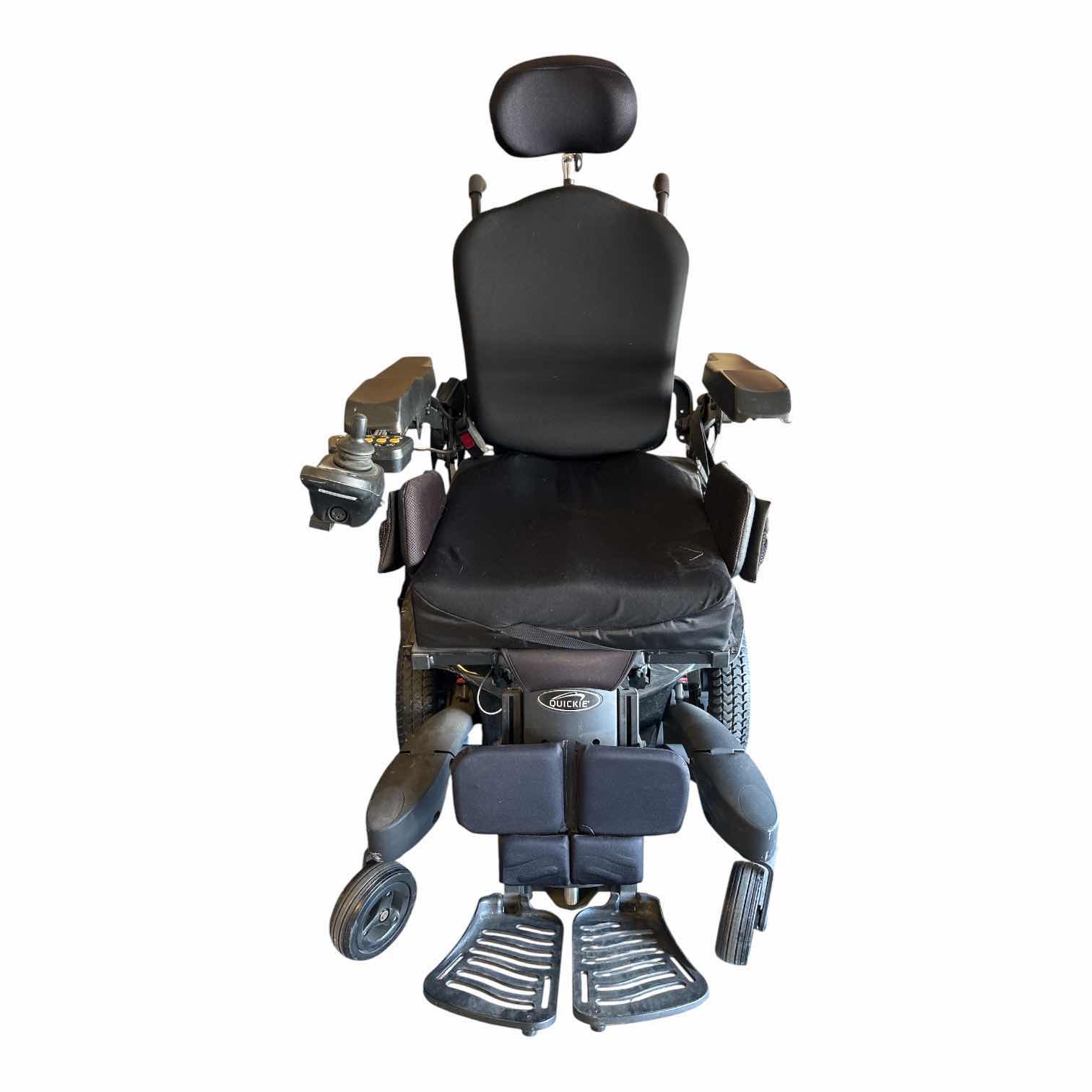 Photo 1 of QUICKIE QM-710 POWER WHEELCHAIR W/HEADREST, SEAT CUSHIONS, AND LEG SUPPORTS H47”