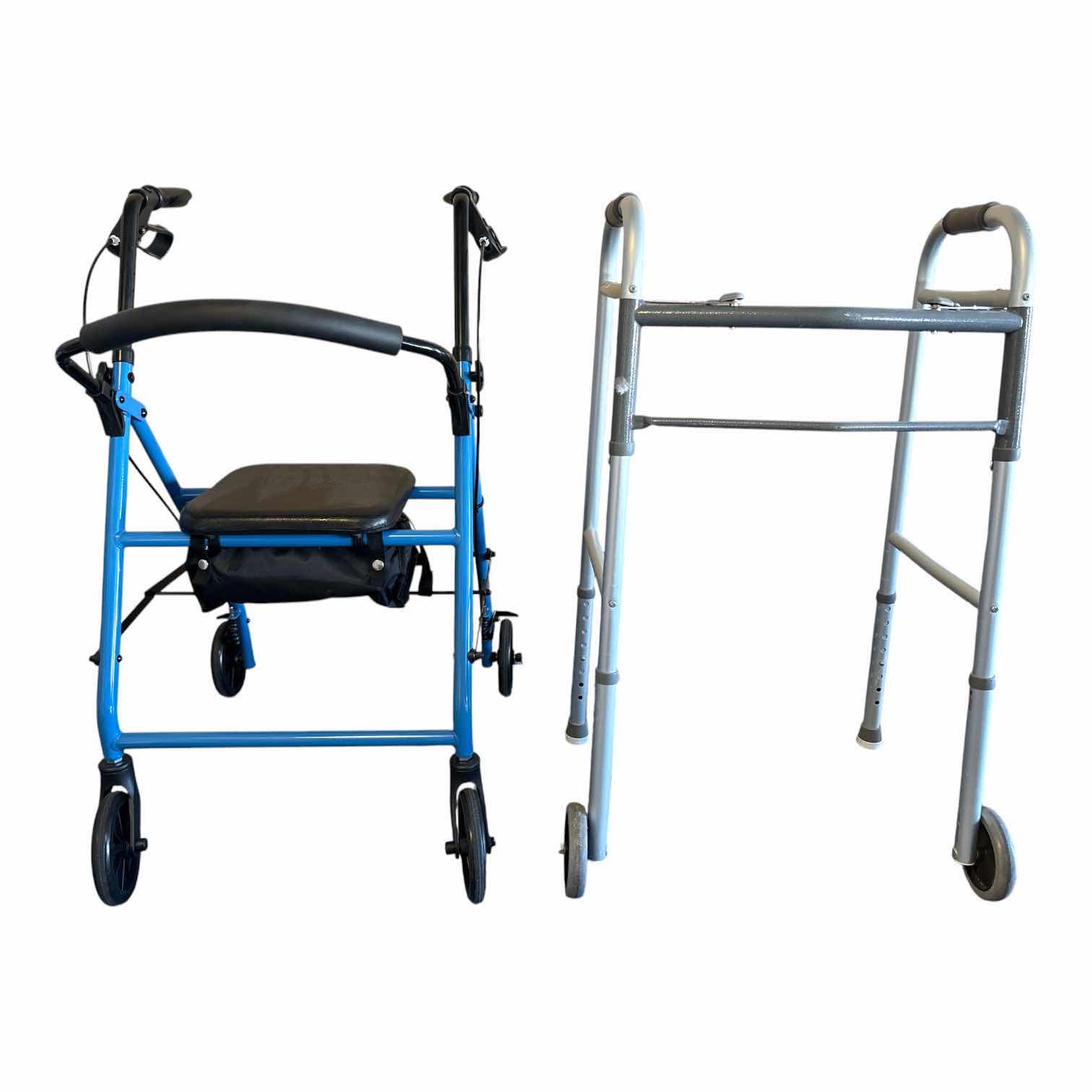 Photo 1 of (2) PORTABLE FOLDABLE HEIGHT ADJUSTABLE WALKERS