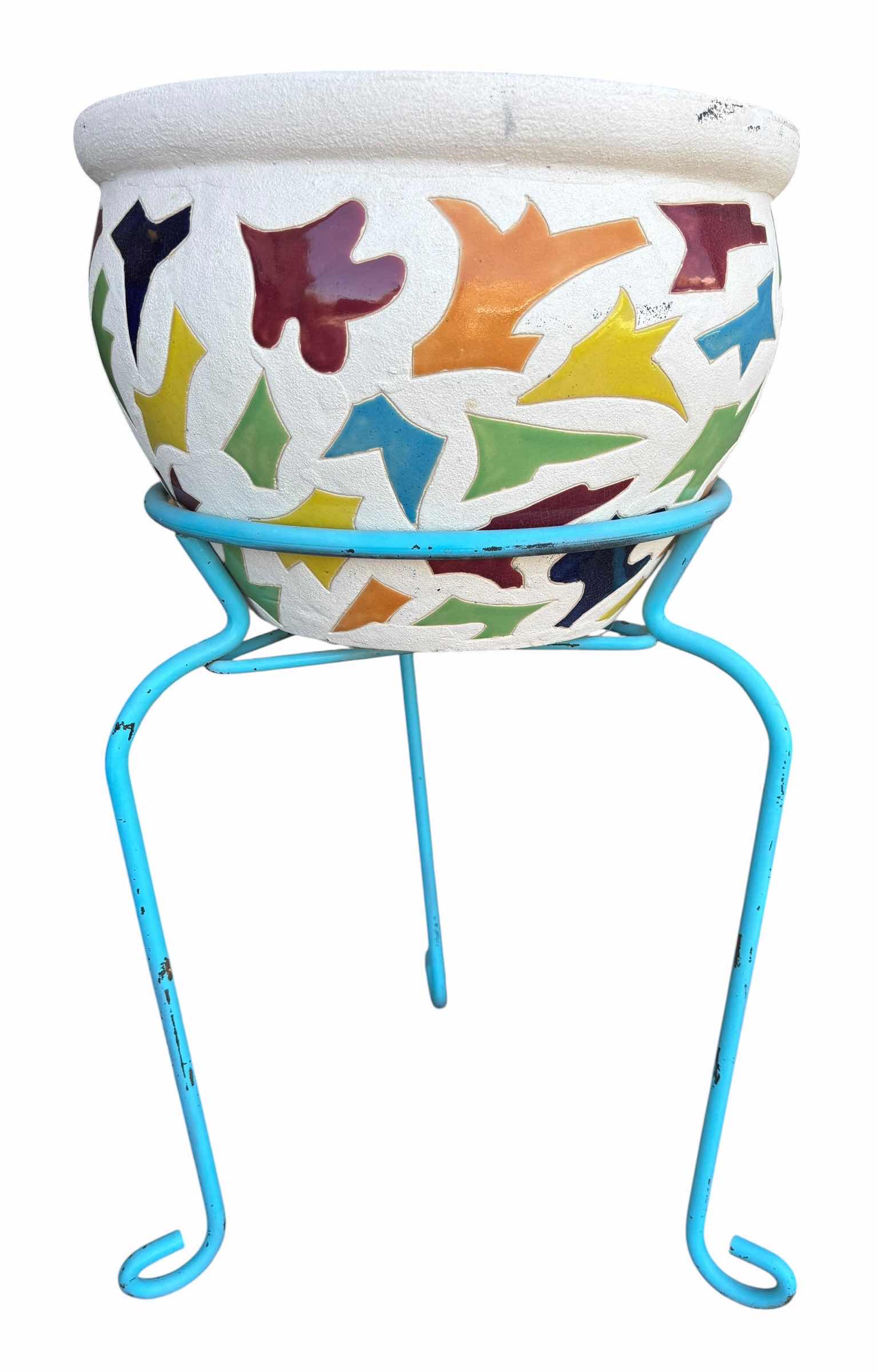 Photo 1 of OUTDOOR PLANT POT IN STAND (STAND H19”) (POT H10”)