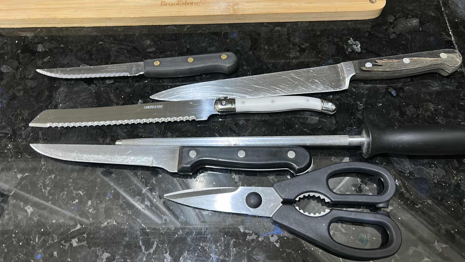 Photo 1 of CUTTING BOARD, CANISTERS, KNIFE, BLOCK, AND MORE