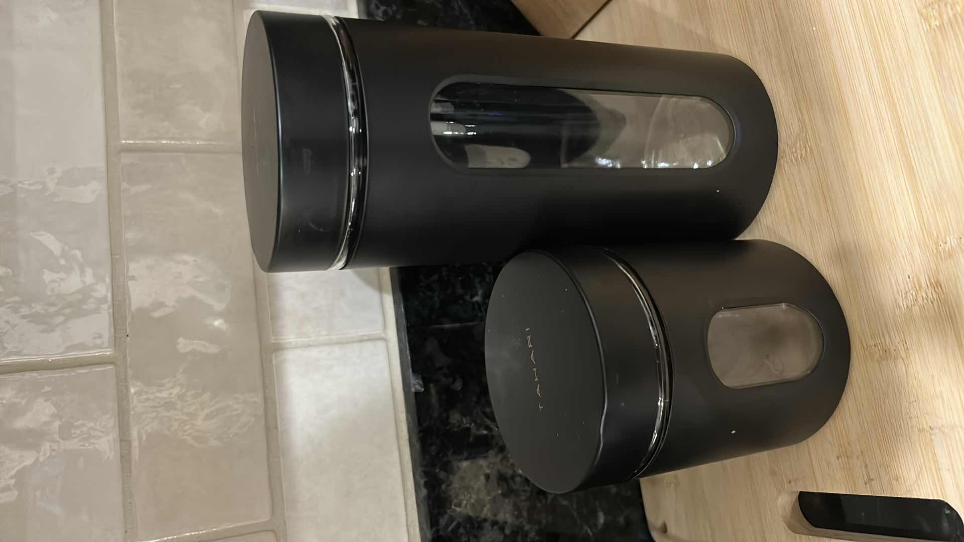 Photo 1 of CUTTING BOARD, CANISTERS, KNIFE, BLOCK, AND MORE