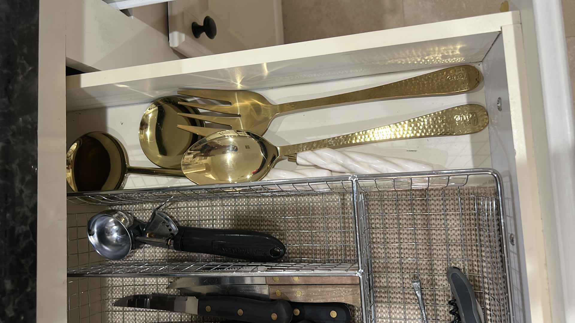 Photo 1 of TWO DRAWERS FULL OF KITCHEN, UTENSILS, SILVERWARE, KNIVES, AND MORE