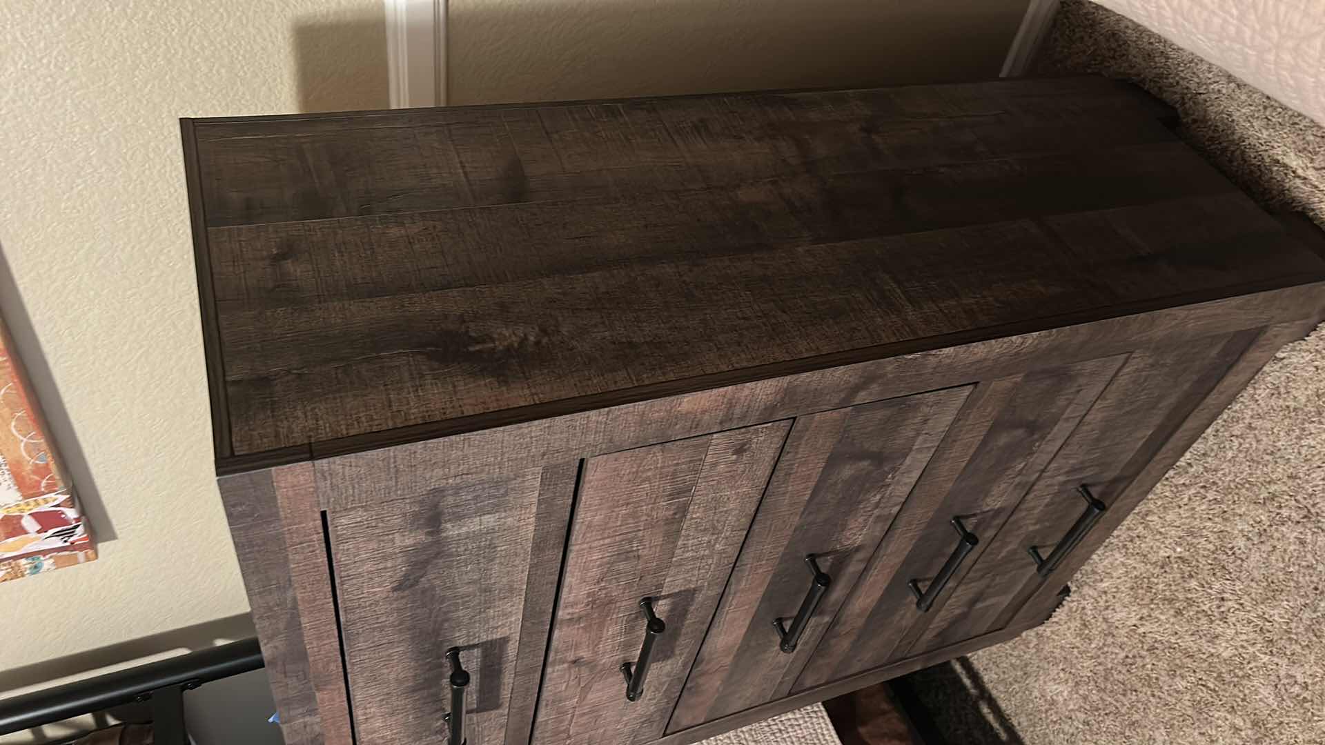 Photo 1 of RUSTIC BROWN WOOD LATITUDE RUN 5-DRAWER CHEST W BLACK METAL HARDWARE  31.5” x 16.25”  H46”