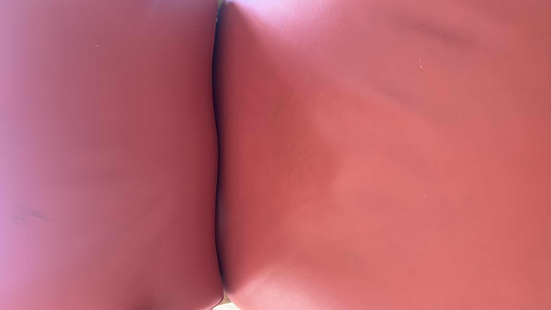 Photo 1 of FROM THE WYNN ESTATE RED LEATHER FRENCH LOUIS XV STYLE ARMCHAIR W WHITE WASHED CARVED WOOD FRAME