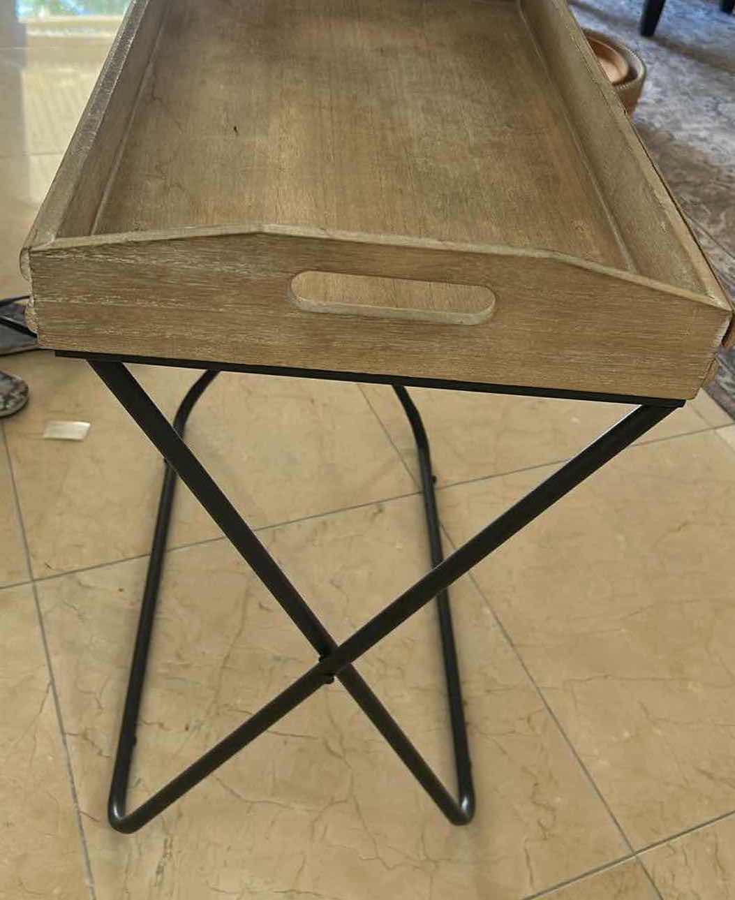 Photo 1 of WOOD AND METAL TRAY TABLE 22" X 13" H 25"
