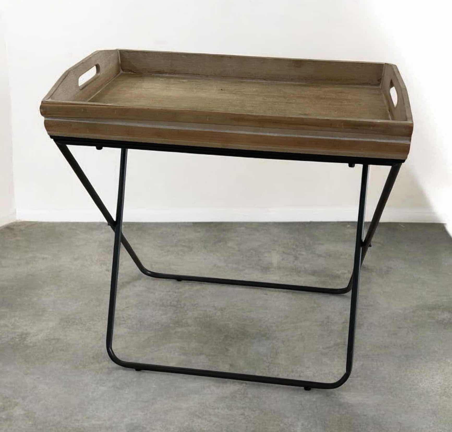Photo 1 of WOOD AND METAL TRAY TABLE 22" X 13" H 25"