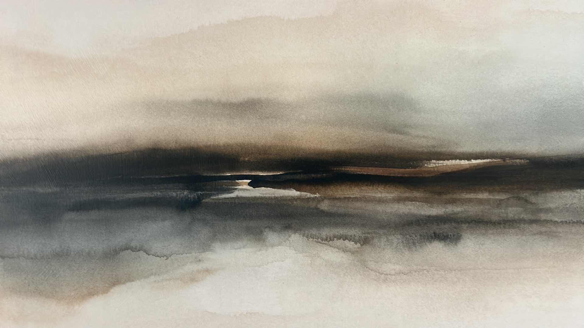 Photo 1 of RISE AND FALL II WALL ART BY GUSEUL PARK W SERENE ABSTRACT LANDSCAPE IN GOLD FRAME 37" X 25"