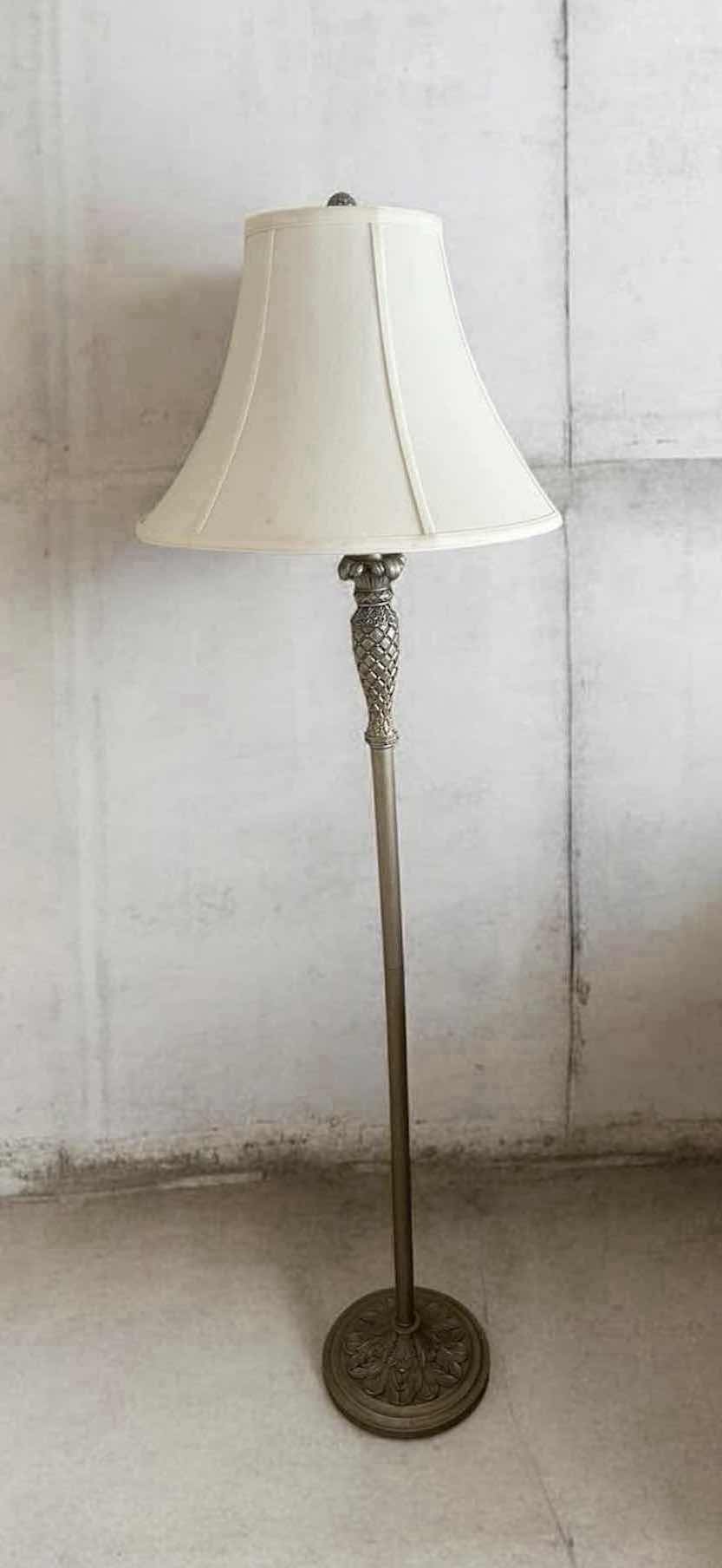 Photo 1 of SILVER BASE FLOOR LAMP W BEIGE SHADE H 61"