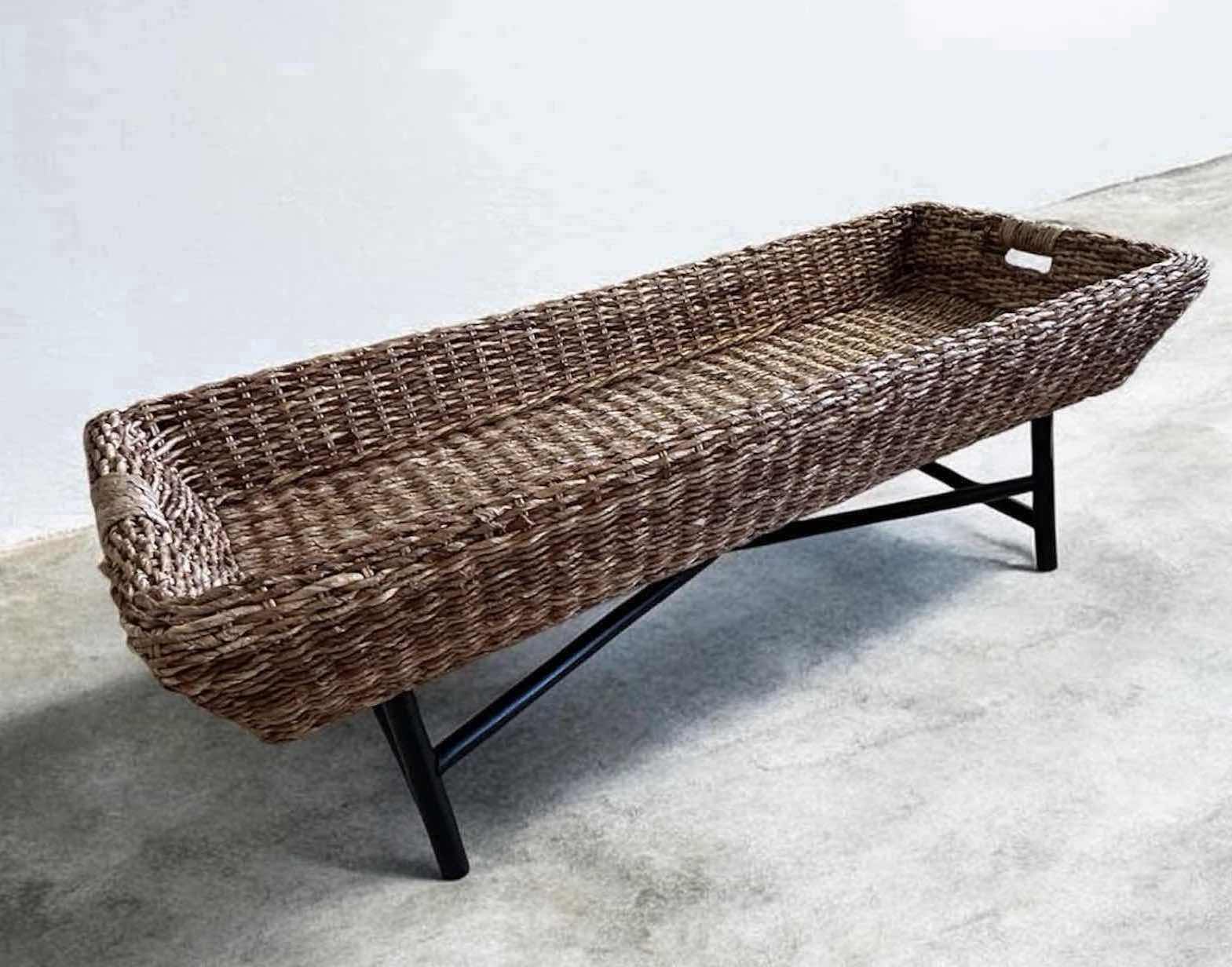 Photo 1 of PADMA PLANTATION BASKET COFFEE TABLE W UNIQUE WOVEN DESIGN W DARK LEGS 47" X 19" H 18" $250