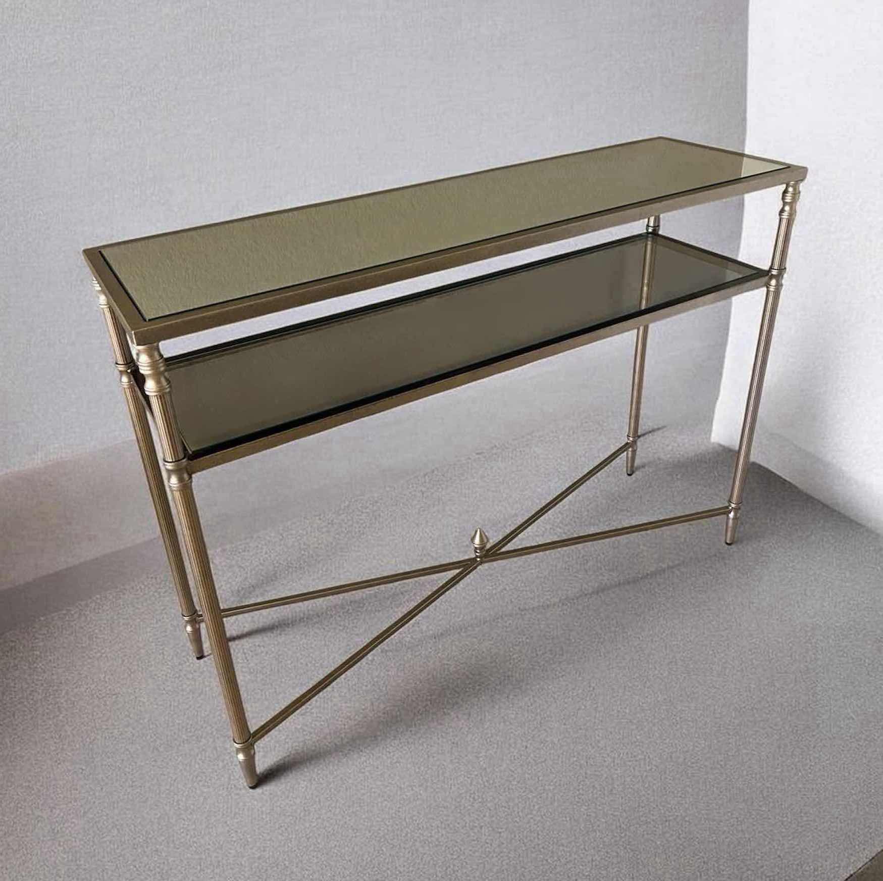 Photo 1 of ASHLEY CLOVERTY SOFA TABLE W MIRRORED TOP & AGED GOLD FINISH  45" X 14" H 33"