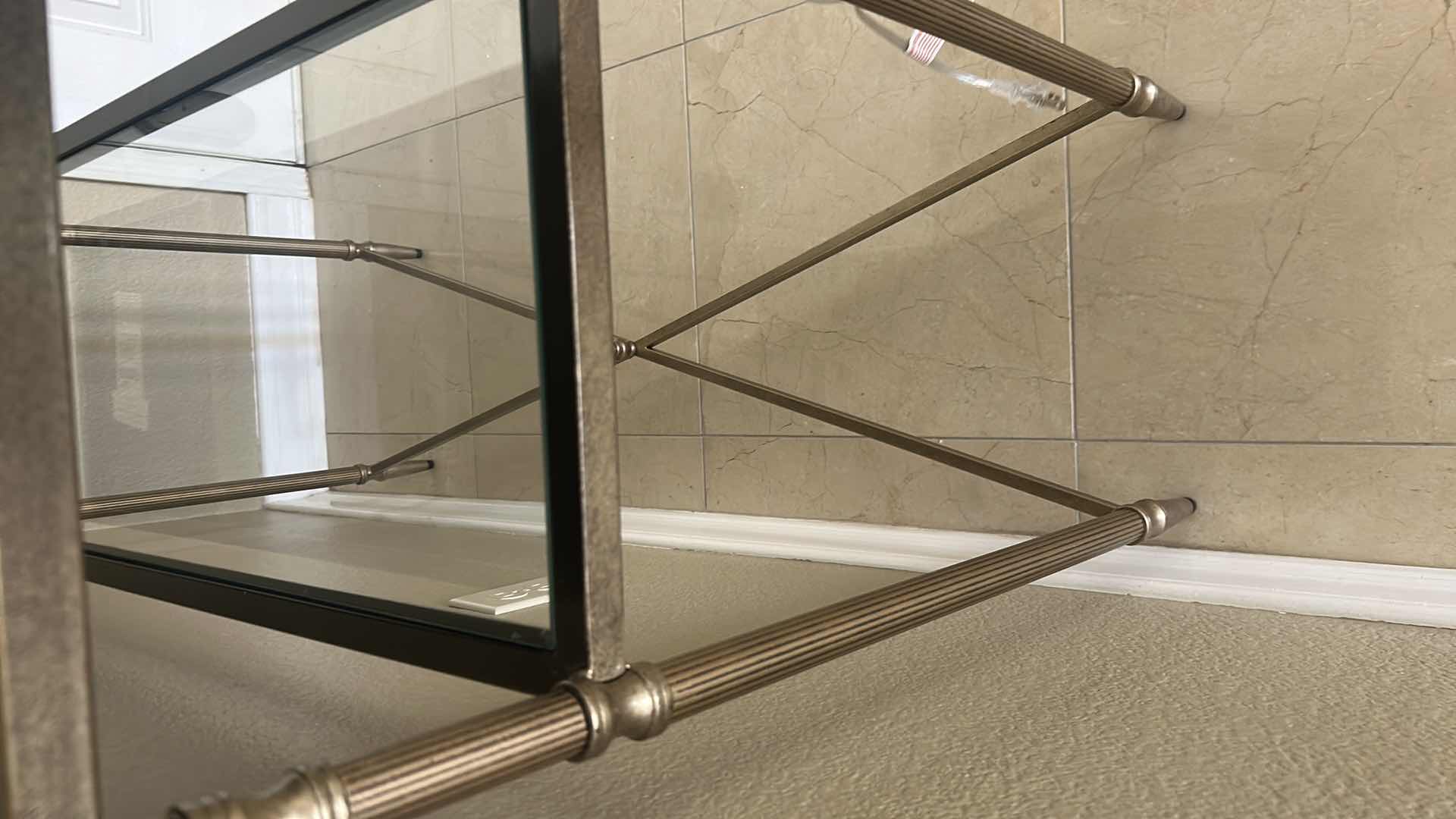 Photo 1 of ASHLEY CLOVERTY SOFA TABLE W MIRRORED TOP & AGED GOLD FINISH  45" X 14" H 33"