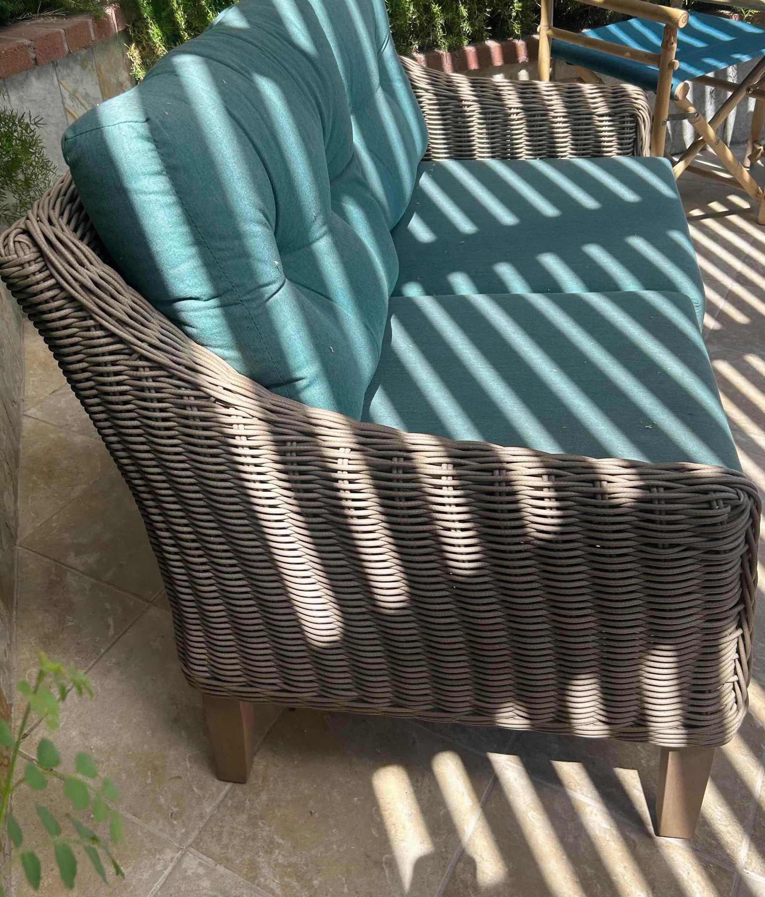 Photo 1 of FOREVER PATIO CARLISLE  LOVESEAT W TURQUOISE CUSHIONS 50"