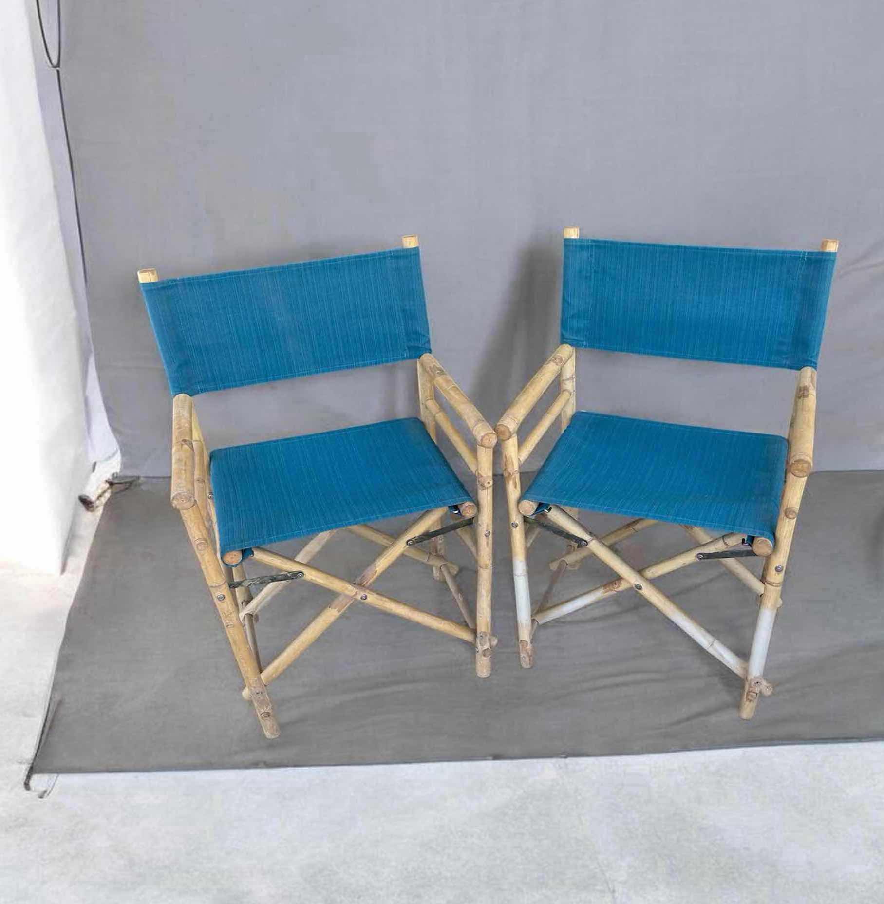 Photo 1 of 2- FOLDING BAMBOO DIRECTOR CHAIRS IN SKY BLUE FABRIC