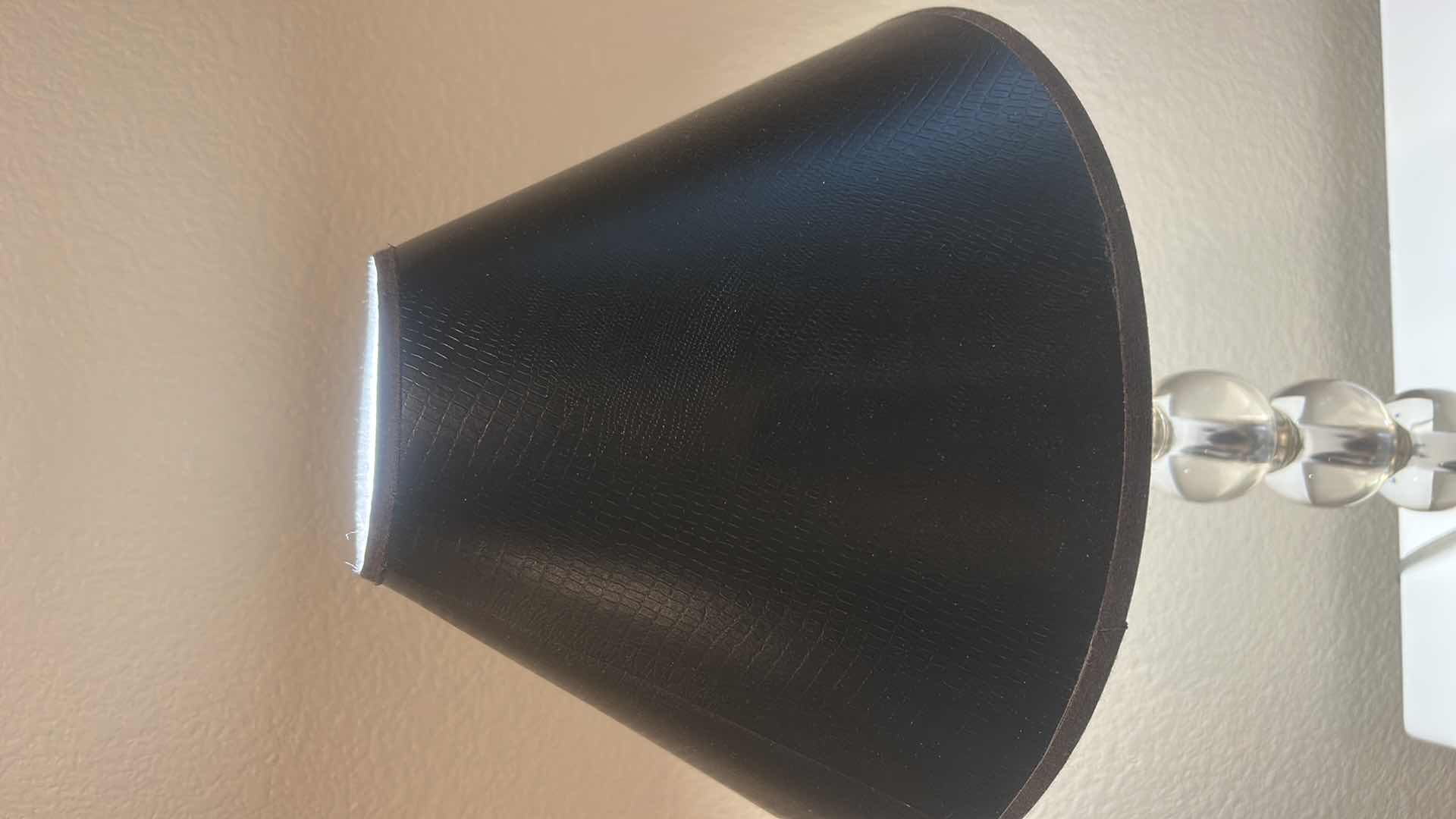 Photo 1 of MODERN TABLE LAMP W STACKED CRYSTAL BALL BASE& BLACK CONICAL SHADE. H26”