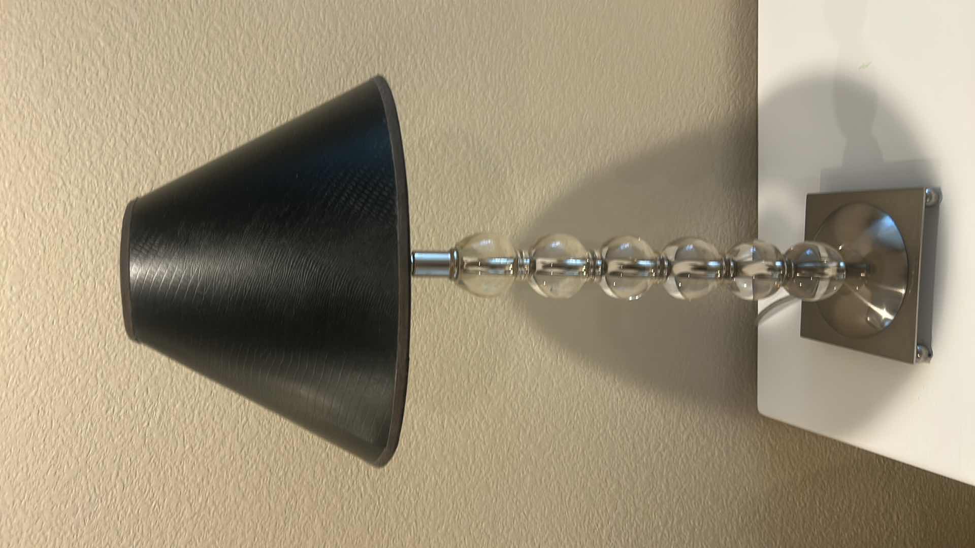 Photo 1 of MODERN TABLE LAMP W STACKED CRYSTAL BALL BASE& BLACK CONICAL SHADE. H26”