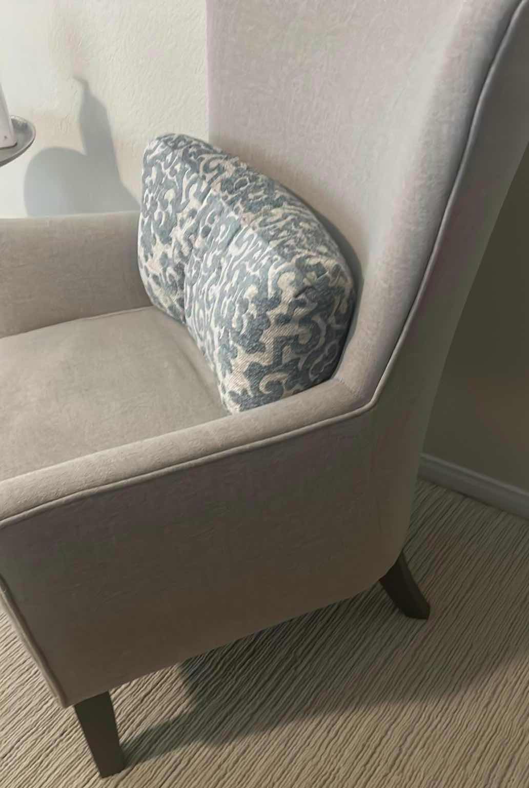 Photo 1 of MODERN ACCENT CHAIR W GREY WINGBACK DESIGN & DARK SOLID WOOD LEGS