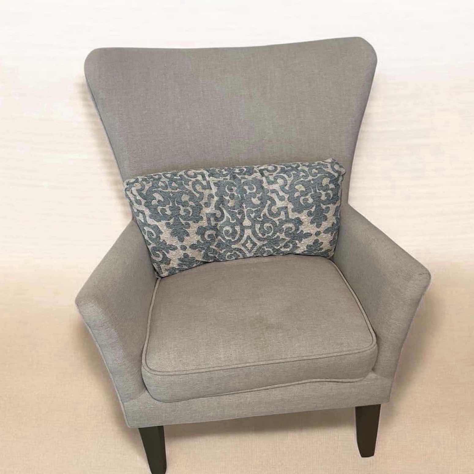 Photo 1 of MODERN ACCENT CHAIR W GREY WINGBACK DESIGN & DARK SOLID WOOD LEGS