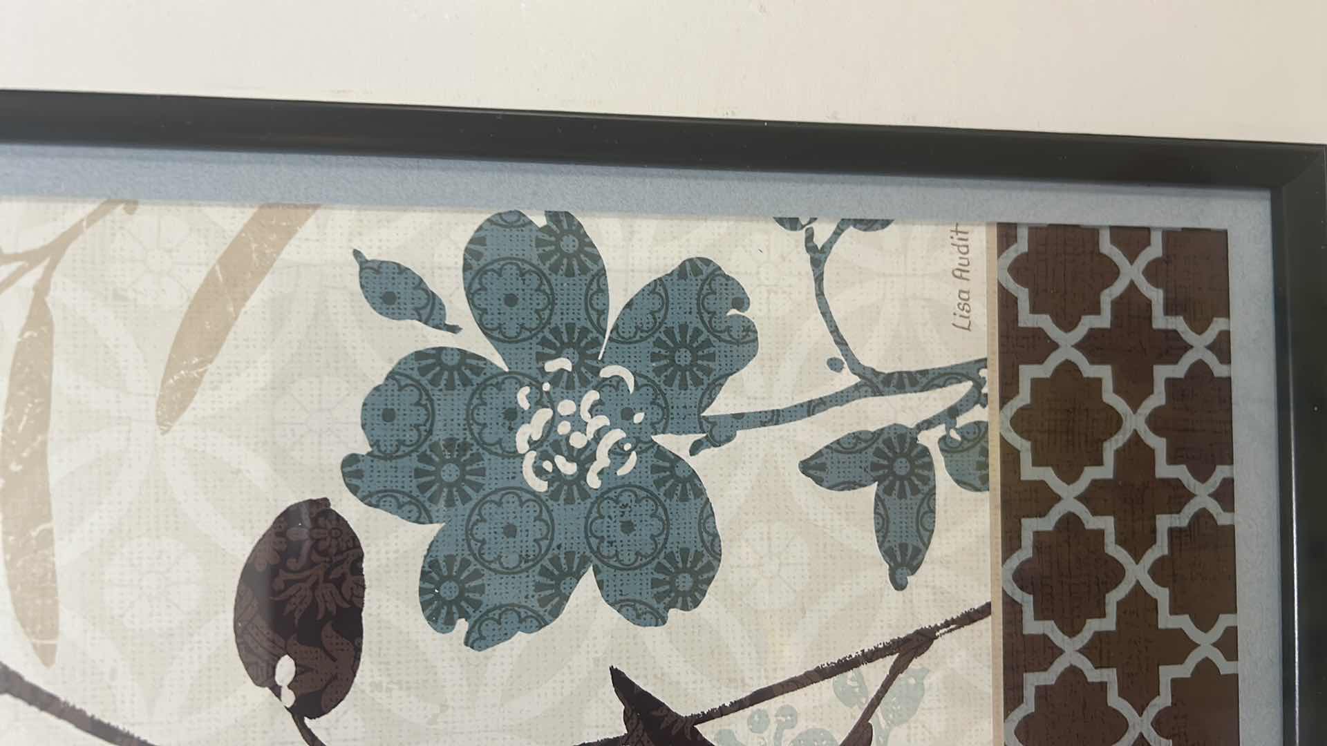 Photo 1 of PATTON PICTURE CO BLACK FRAMED ART W BOTANICAL COLLAGE DESIGN 17" X 28"