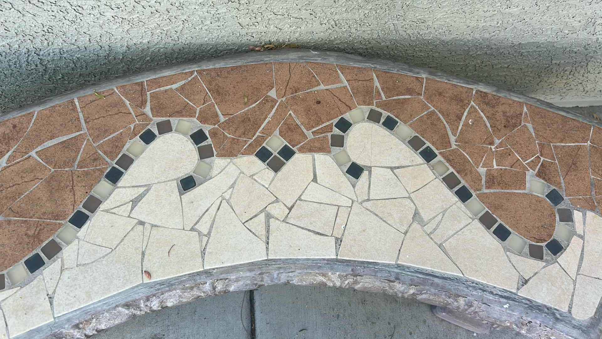 Photo 1 of CONCRETE GARDEN BENCH W DISTINCTIVE TALAVERA STYLE MOSAIC TILE INLAY CURVED DESIGN 48" X 16 H 18" $125