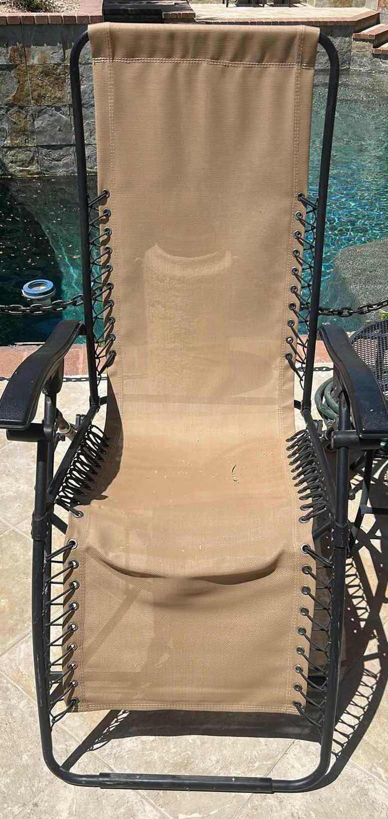 Photo 1 of 2- BEIGE ZERO GRAVITY OUTDOOR RECLINING CHAIR W SMALL ROUND METAL TABLE