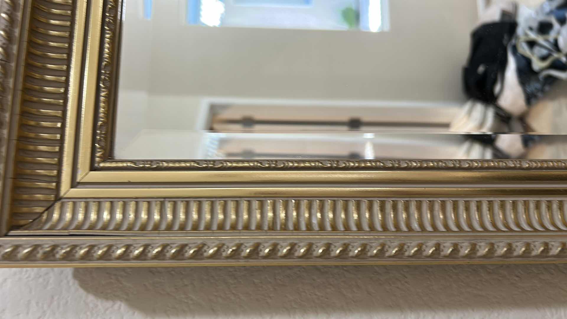Photo 1 of GOLD FRAMED BEVELED, GLASS MIRROR, 39 1/2” x H27 1/2”