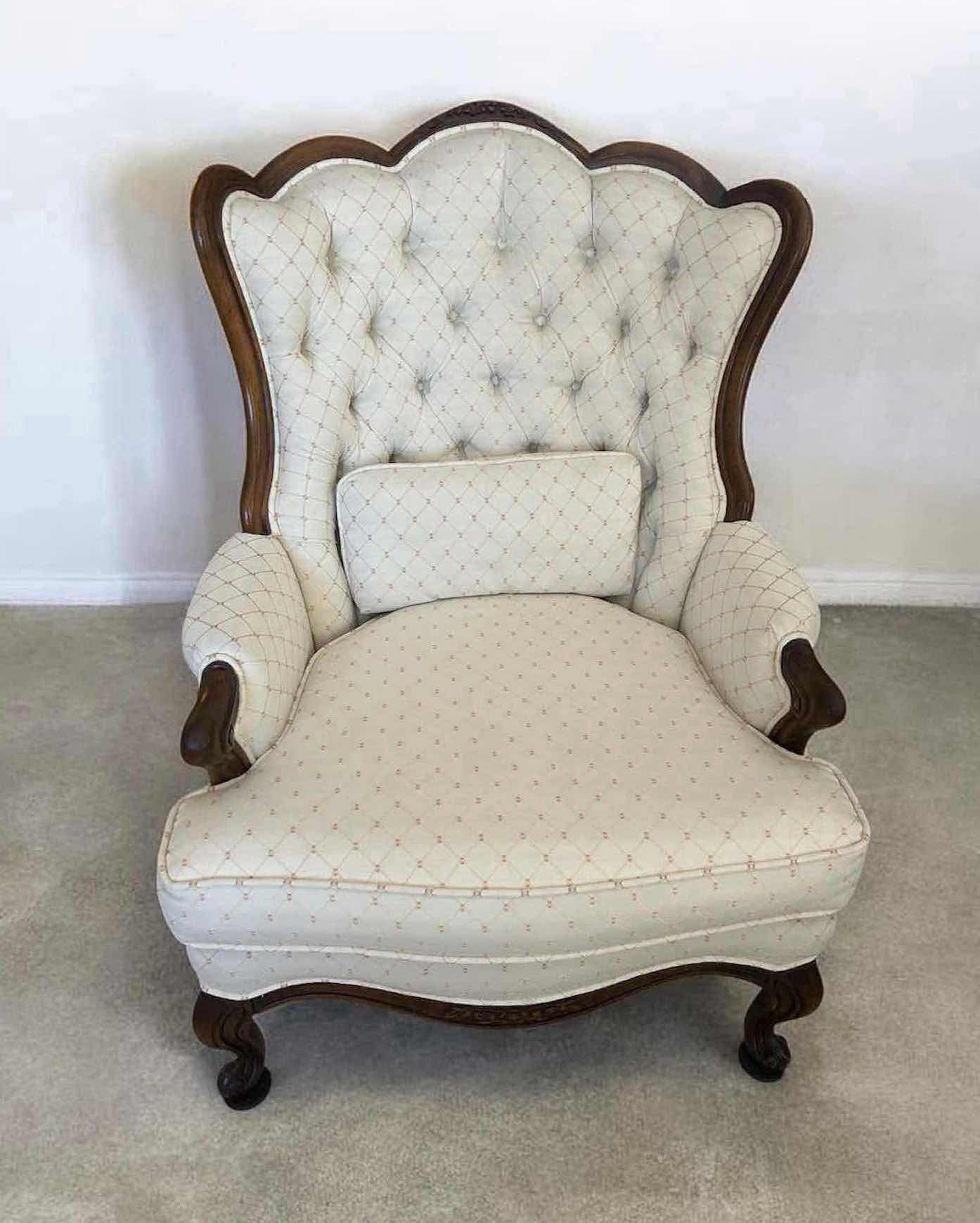 Photo 1 of ANTIQUE VICTORIAN EASTLAKE WALNUT SPOON BACK ARMCHAIR W TUFTED BACK W FLORAL CARVINGS