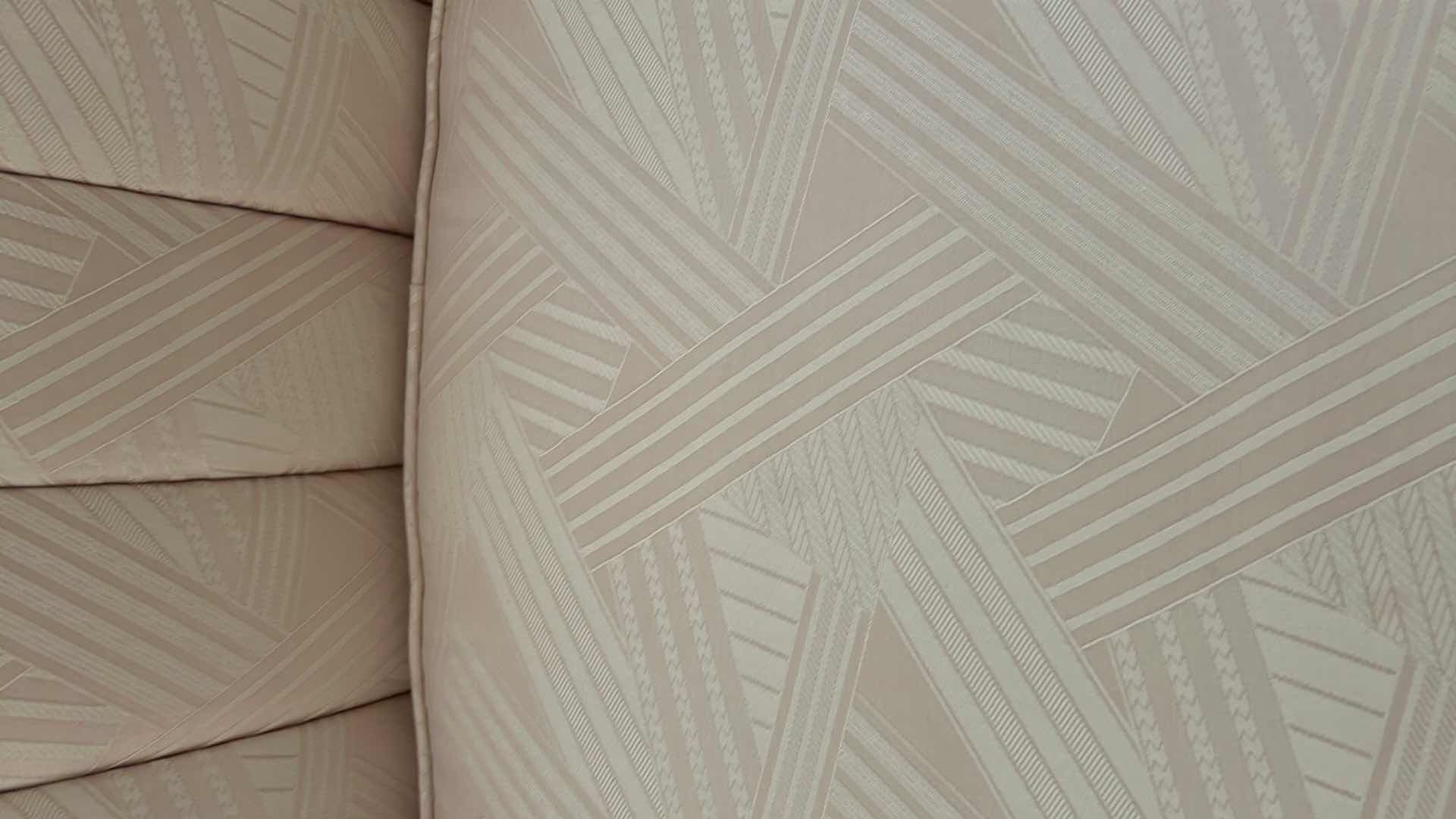 Photo 1 of PAIR VINTAGE SOFT PINK THAYER COGGIN KIDNEY SOFA W ASYMMETRIC SHAPE CHANNEL TUFTING 96"