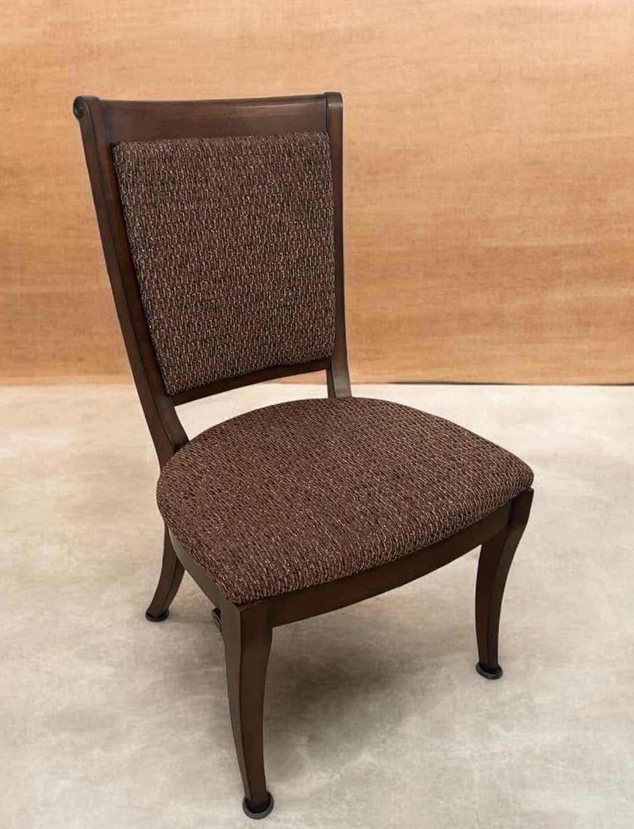 Photo 1 of BASSETT BONA TRANSITIONAL DINING CHAIR W WALNUT FINISH & TEXTURED BROWN FABRIC UPHOLSTERY
