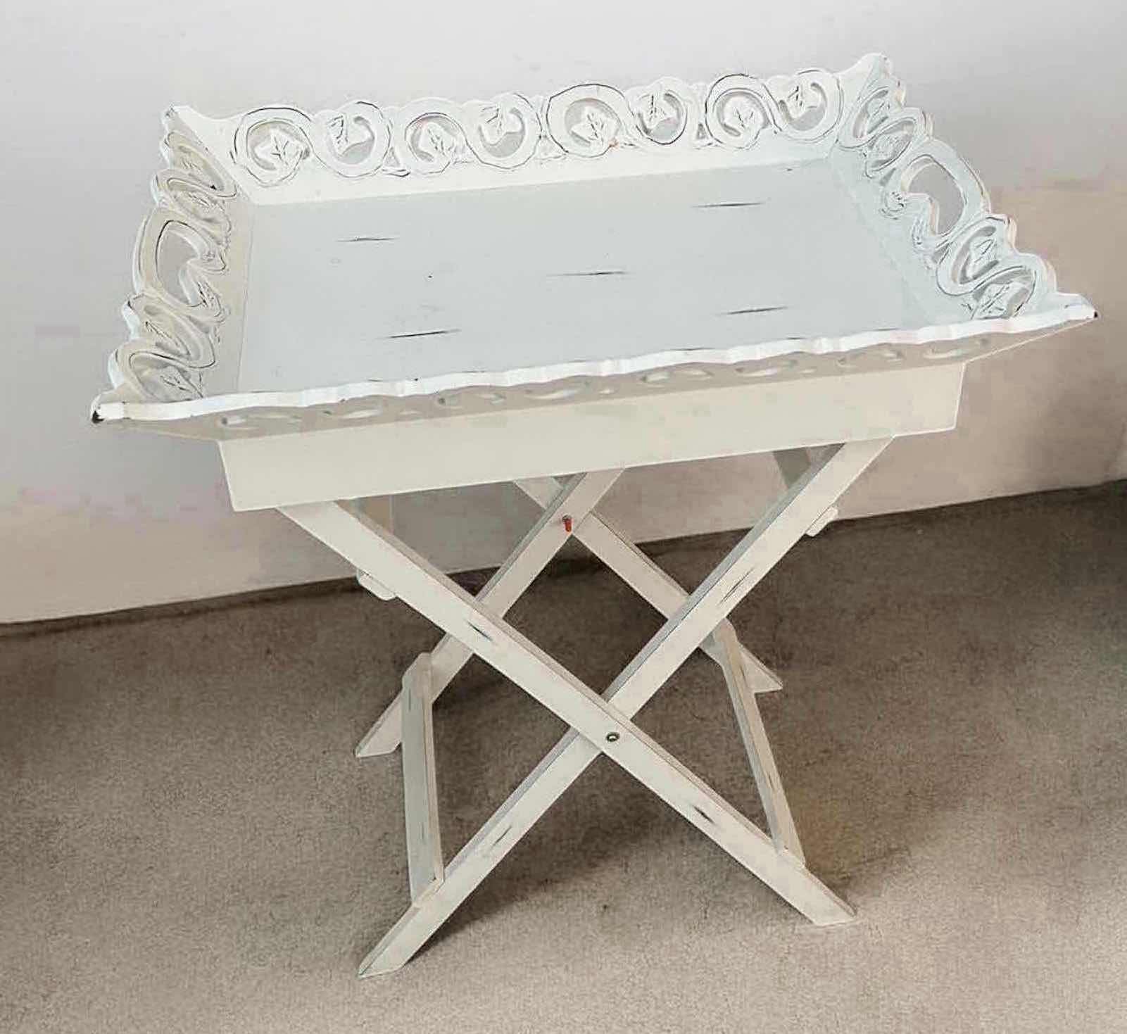 Photo 1 of WHITE SHABBY CHIC FOLDING  TRAY TABLE W ROSE DECOR