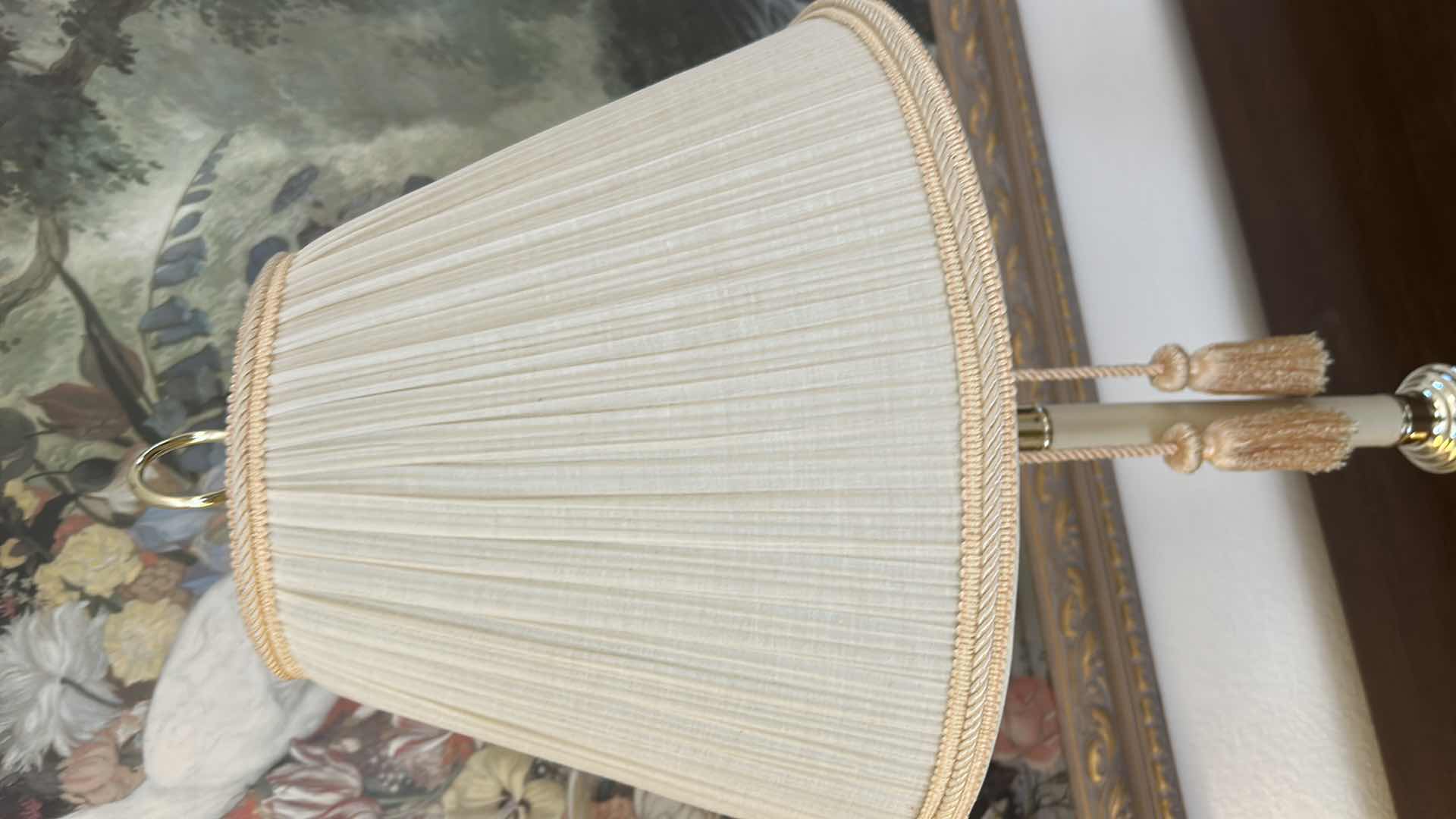 Photo 1 of VINTAGE TABLE LAMP POLISHED NICKEL FINISH OVER CANDLESTICK BASE W PLEATED SHADE H 30" $140