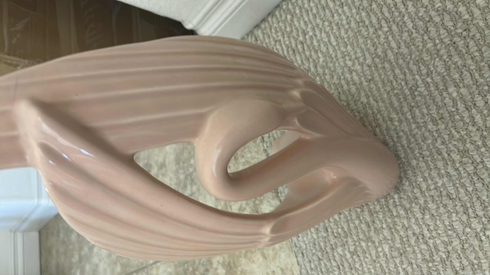 Photo 1 of 2 VINTAGE MID CENTURY MODERN POTTERY PIECES W MATCHING MATTE PASTEL PINK GLAZE  SWAN DEER H 20"