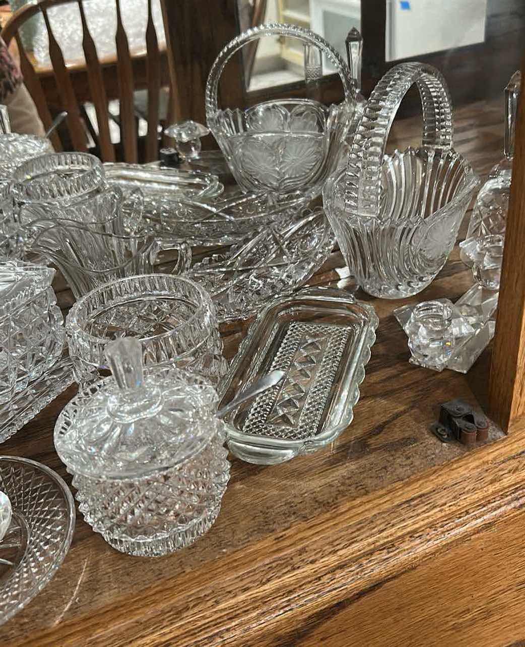 Photo 1 of 14- VINTAGE CLEAR PRESSED GLASS AND CUT CRYSTAL TABLEWARE