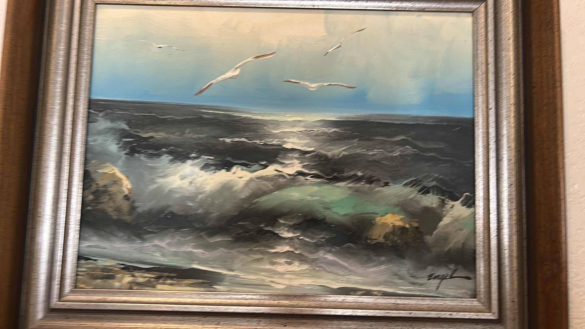 Photo 1 of WOOD FRAMED VINTAGE ORIGINAL  COASTAL SEASCAPE OIL PAINTING ON CANVAS ARTWORK 20“ X 16“