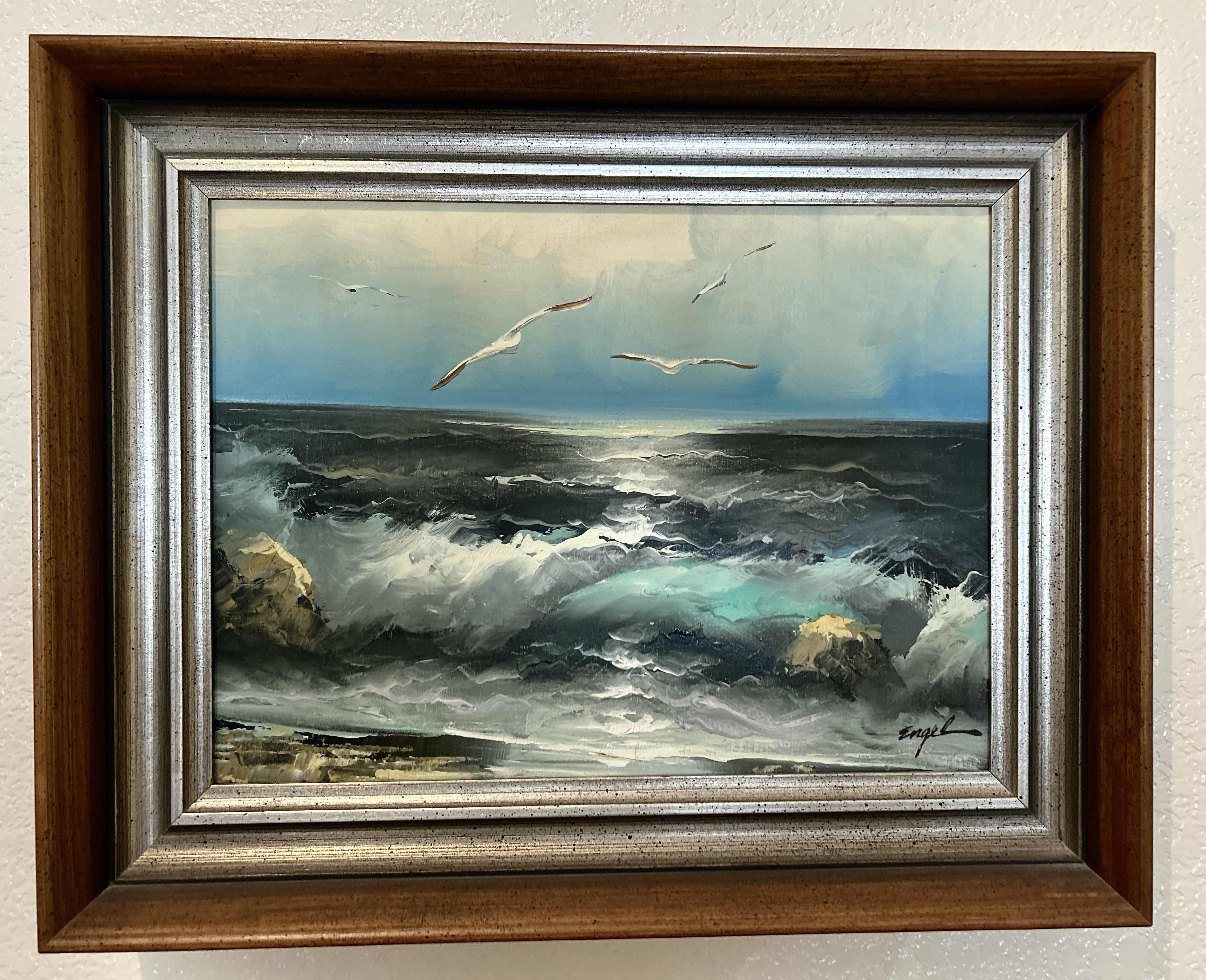 Photo 1 of WOOD FRAMED VINTAGE ORIGINAL  COASTAL SEASCAPE OIL PAINTING ON CANVAS ARTWORK 20“ X 16“