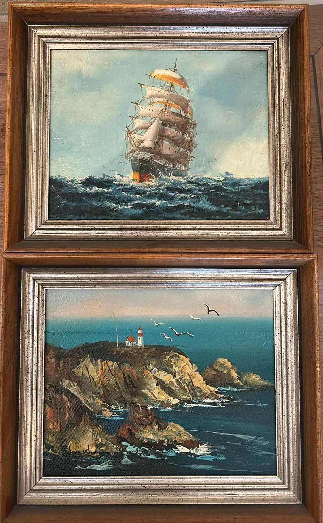 Photo 1 of 2 - WOOD FRAMED OIL PAINTINGS ON CANVAS  SEASCAPE ARTWORK 12 ” x 10 ”