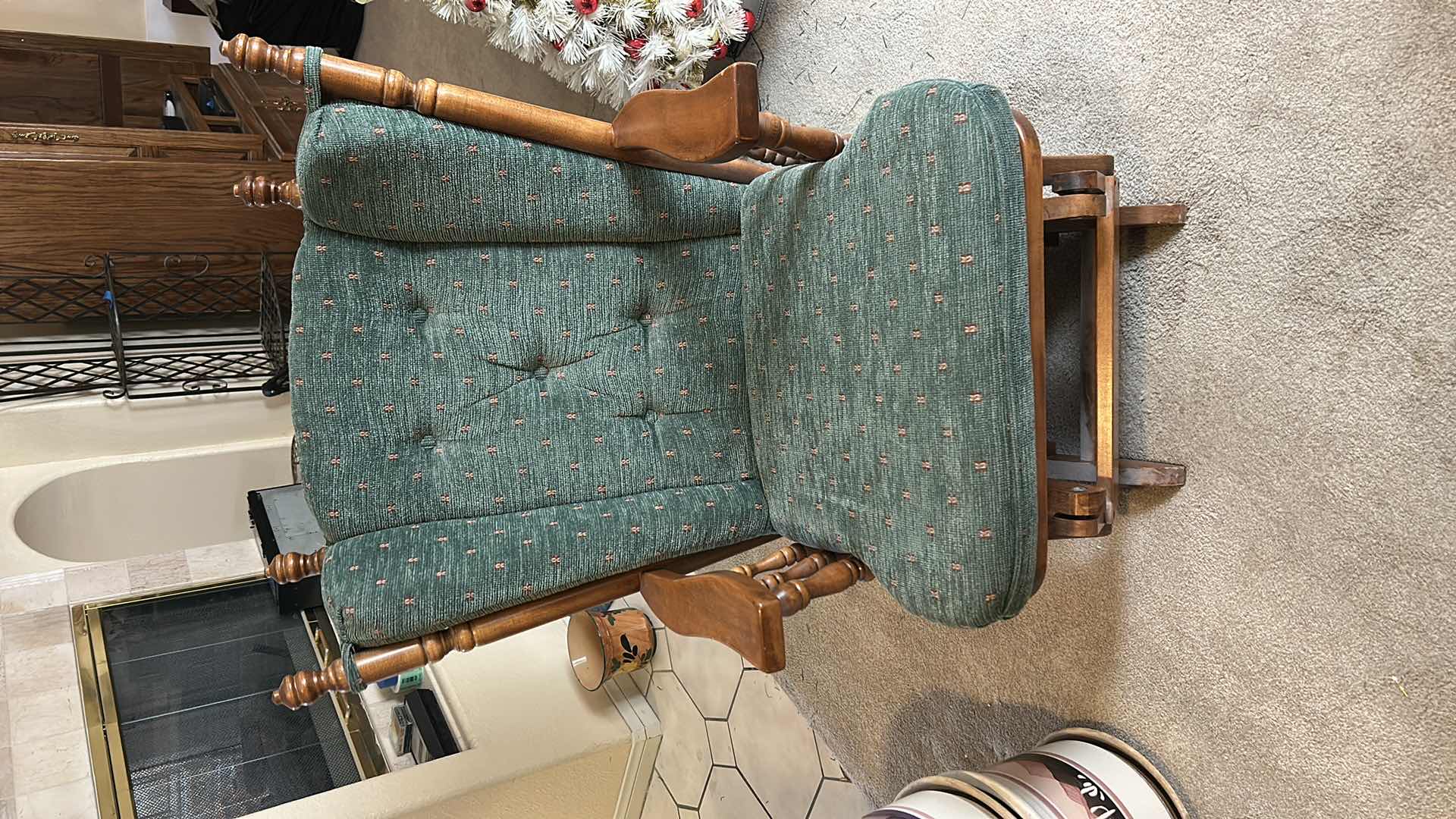 Photo 1 of VINTAGE COLONIAL-STYLE SOLID OAK GLIDER ROCKING CHAIR