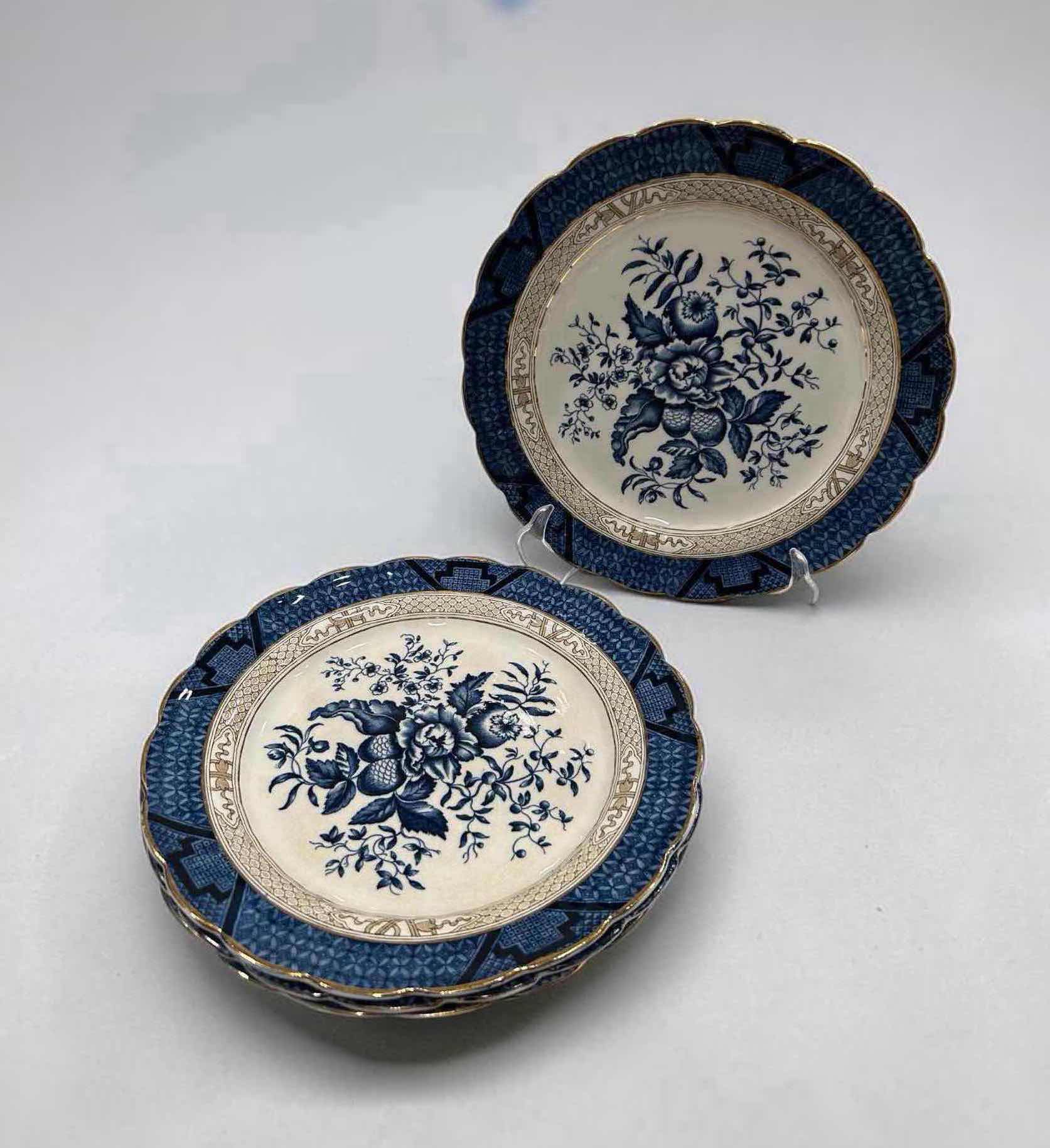 Photo 1 of 4- VINTAGE CERAMIC DINNER PLATE "PEONY " BY BOOTH BLUE WHITE