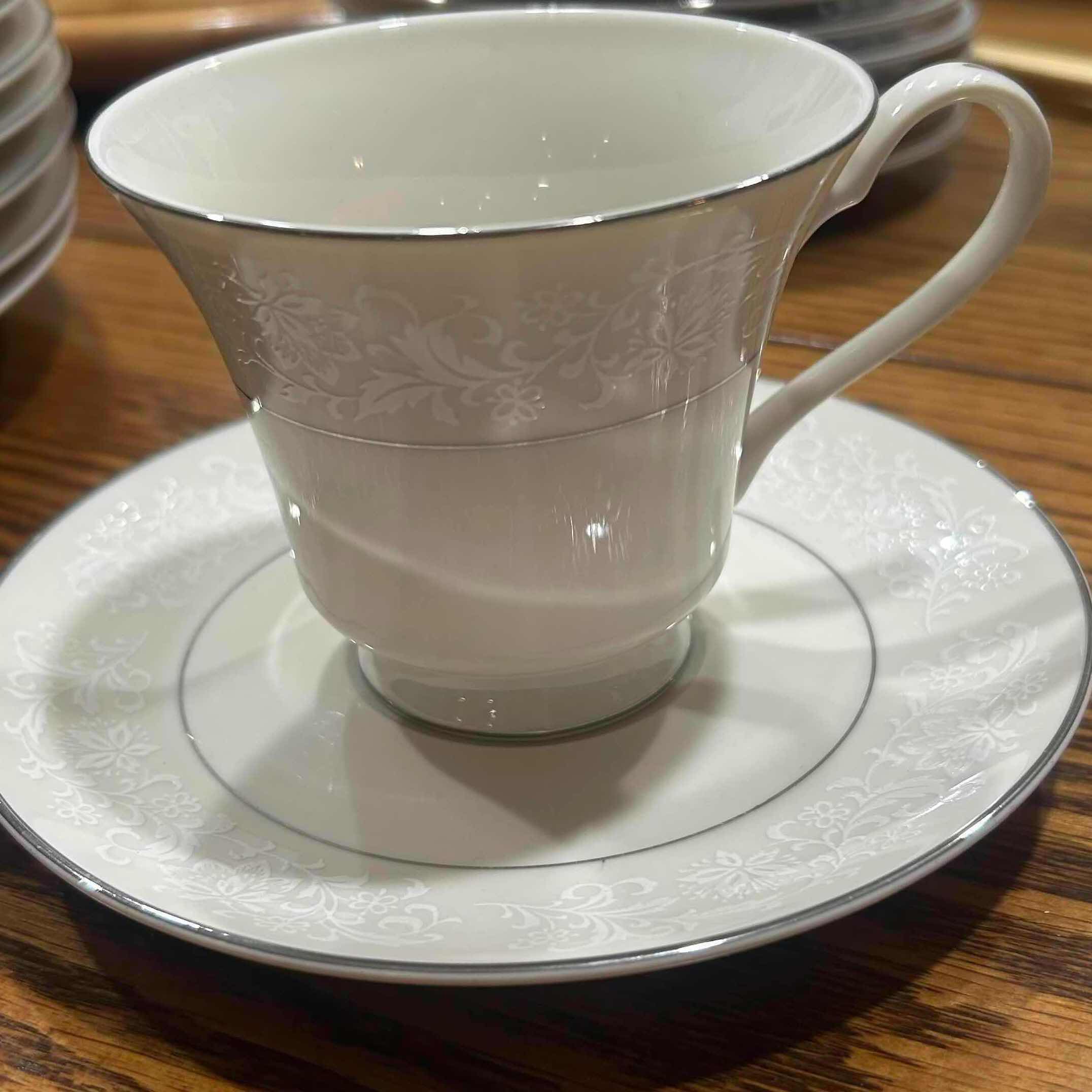 Photo 1 of 10-IVORY FANTASY FINE CHINA CUP SAUCER W EMBOSSED FLORAL PATTERN