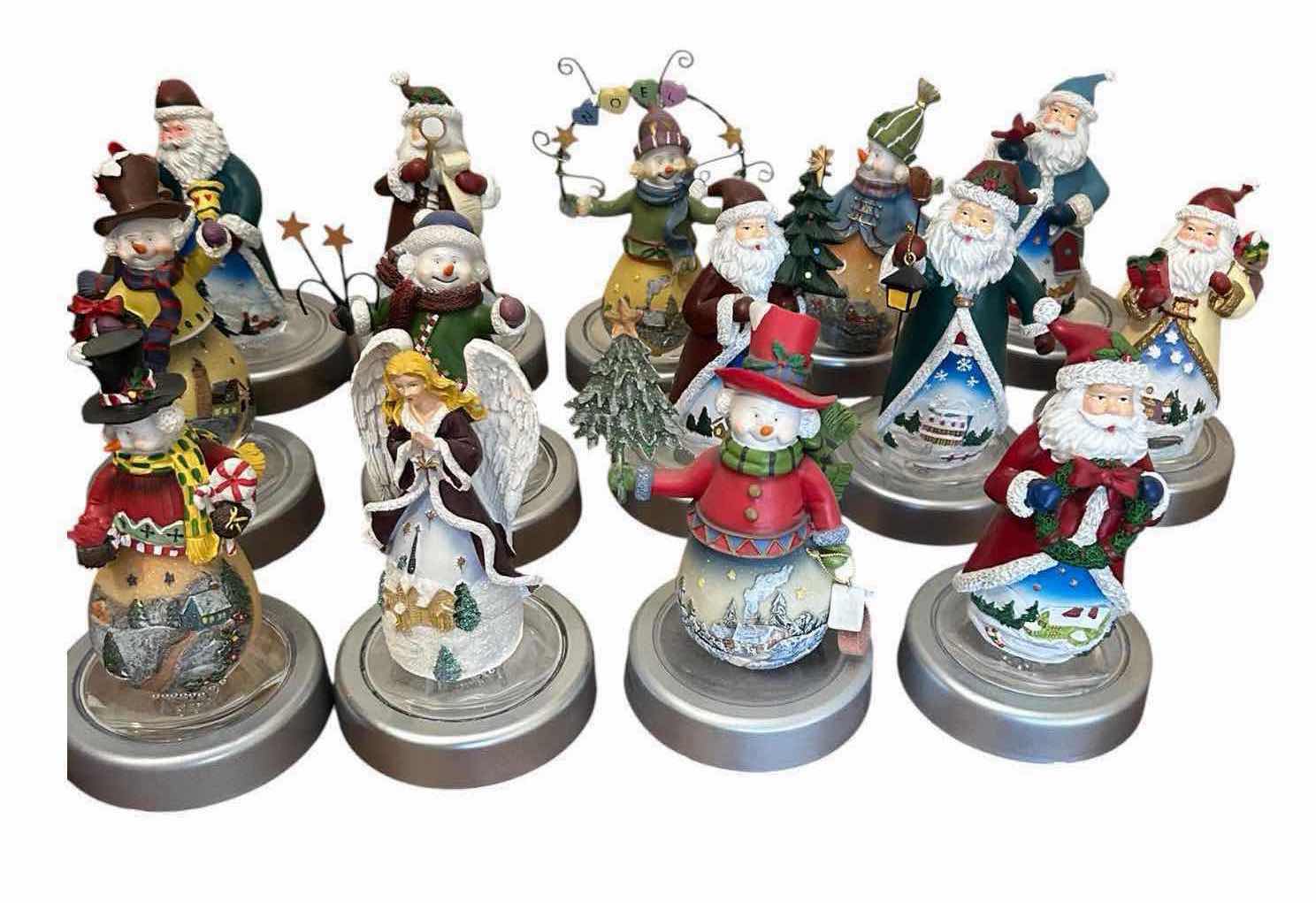 Photo 1 of COLLECTION OF FESTIVE HOLIDAY SNOWMEN SANTAS ANGEL W LIGHT UP BASES H 6"