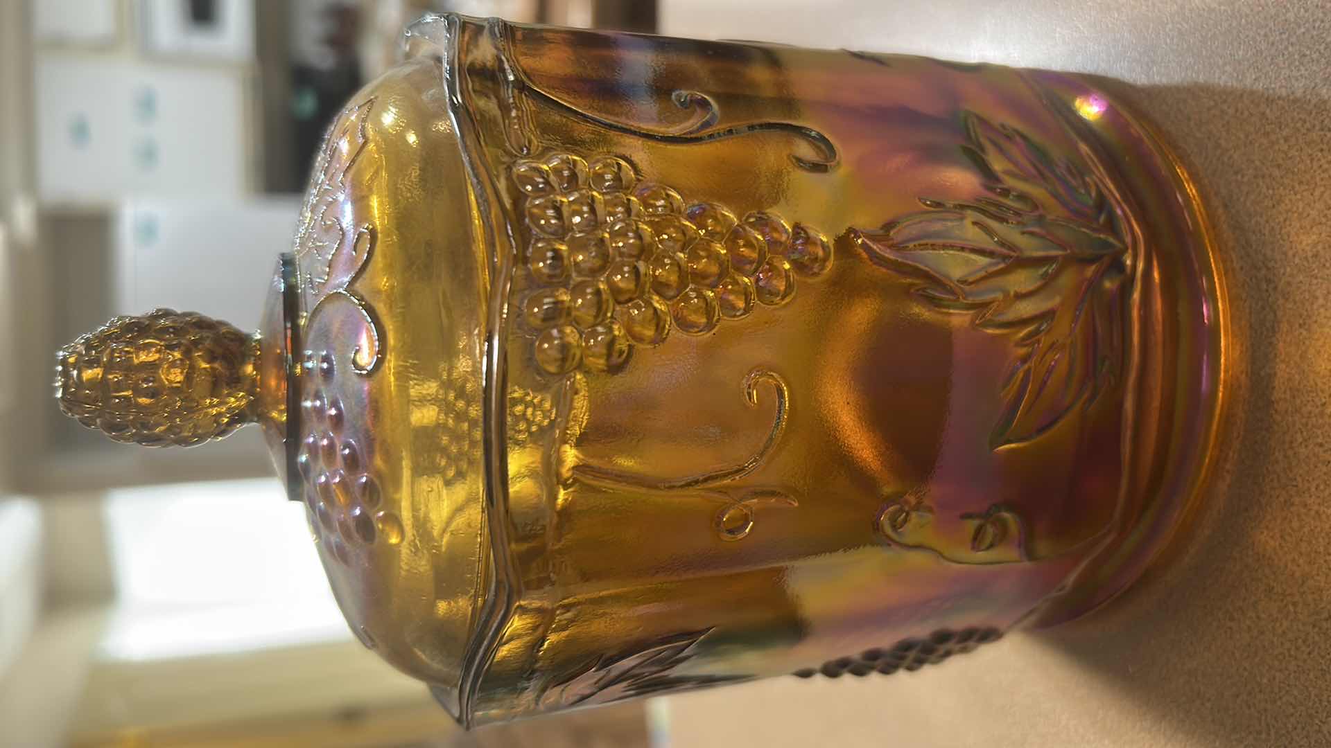 Photo 1 of INDIANA GLASS HARVEST GRAPE LIDDED CANISTER H 8"