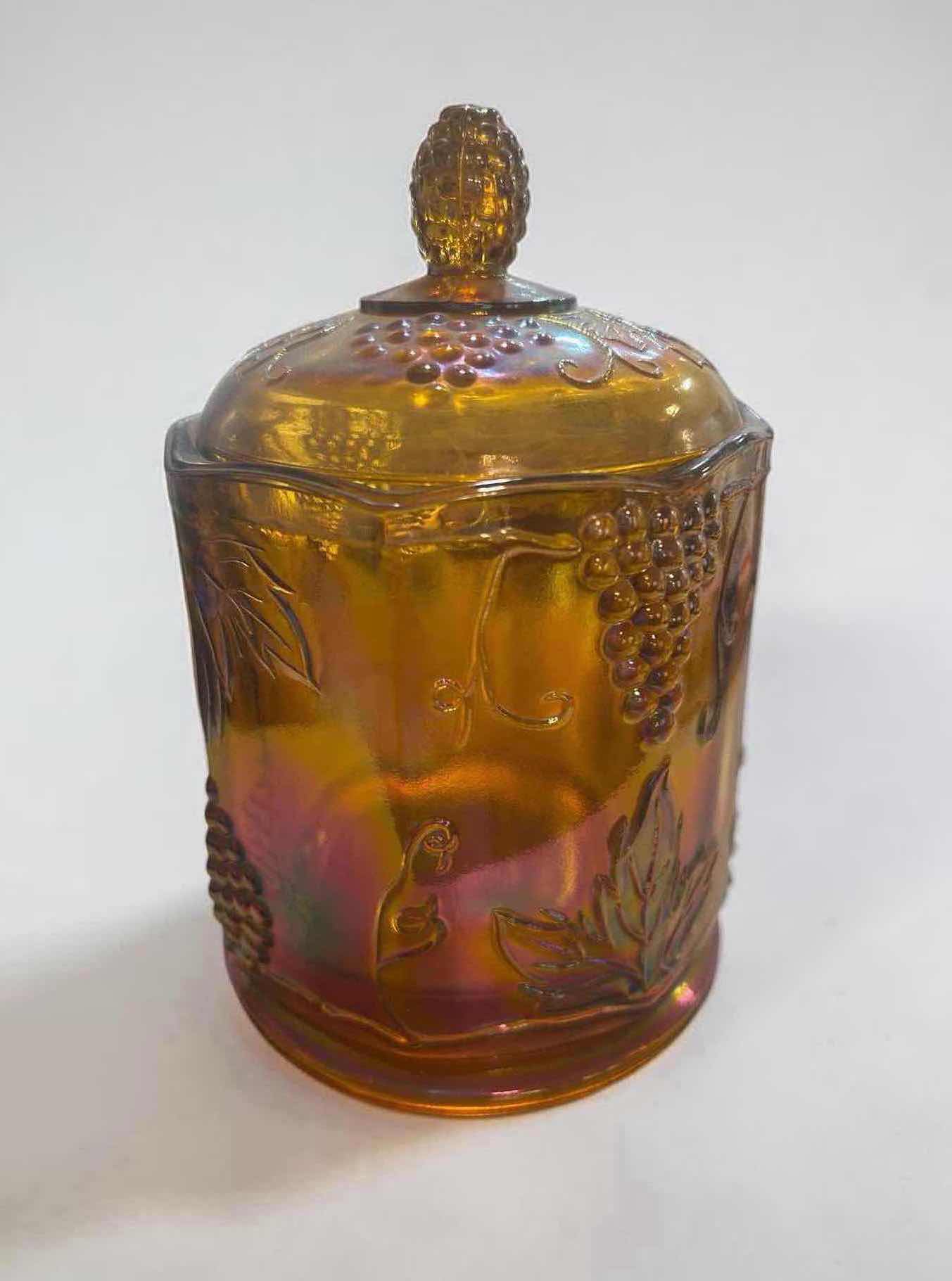 Photo 1 of INDIANA GLASS HARVEST GRAPE LIDDED CANISTER H 8"